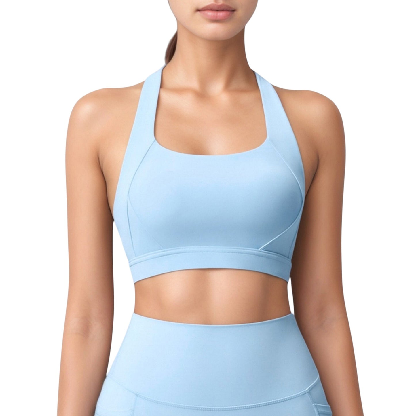 Scoop Neck Seamless Athletic Crop Top with Wide Shoulder Straps