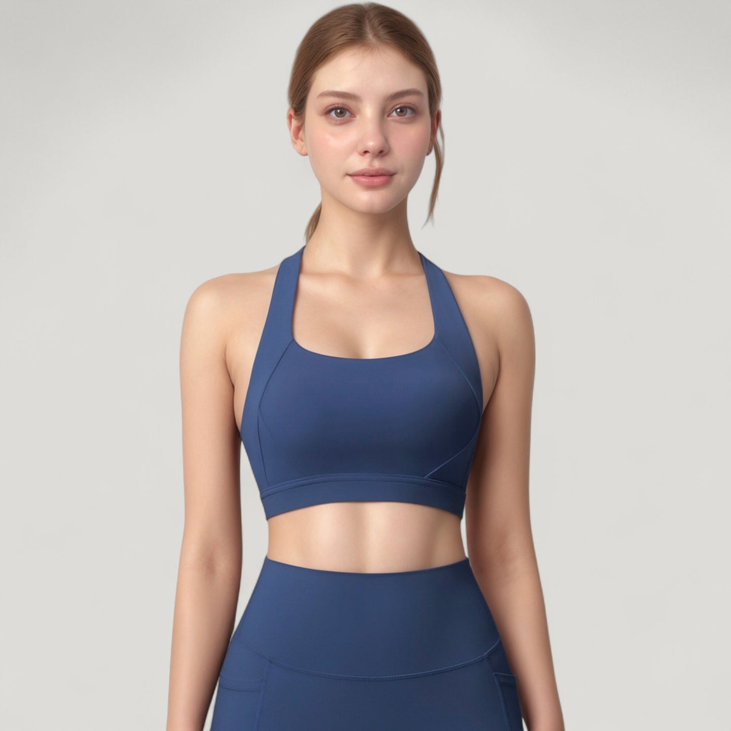 Scoop Neck Seamless Athletic Crop Top with Wide Shoulder Straps