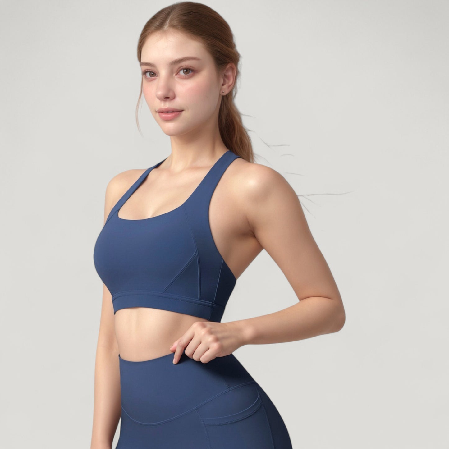 Scoop Neck Seamless Athletic Crop Top with Wide Shoulder Straps