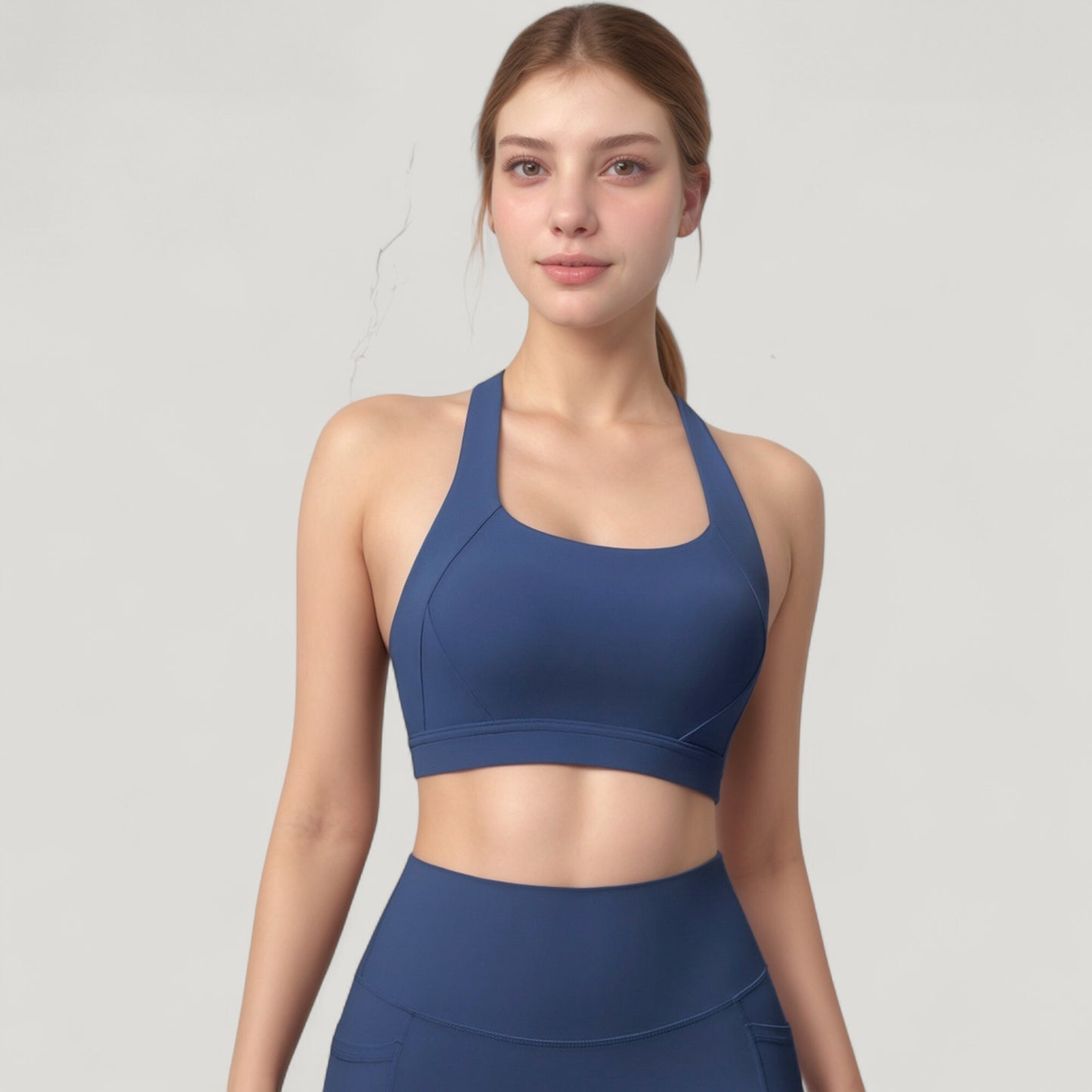 Scoop Neck Seamless Athletic Crop Top with Wide Shoulder Straps