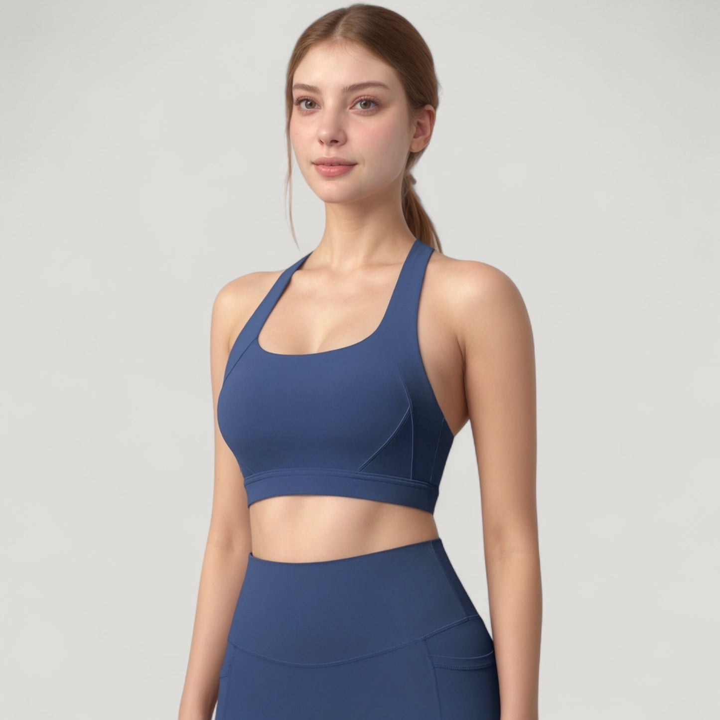 Scoop Neck Seamless Athletic Crop Top with Wide Shoulder Straps