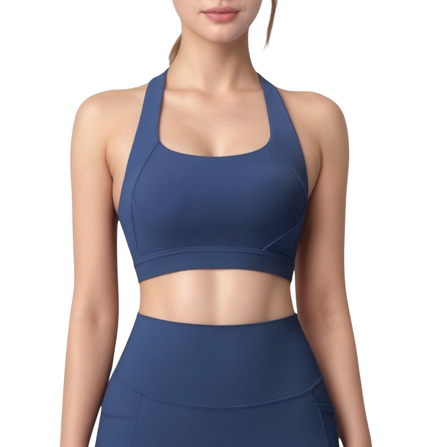Scoop Neck Seamless Athletic Crop Top with Wide Shoulder Straps