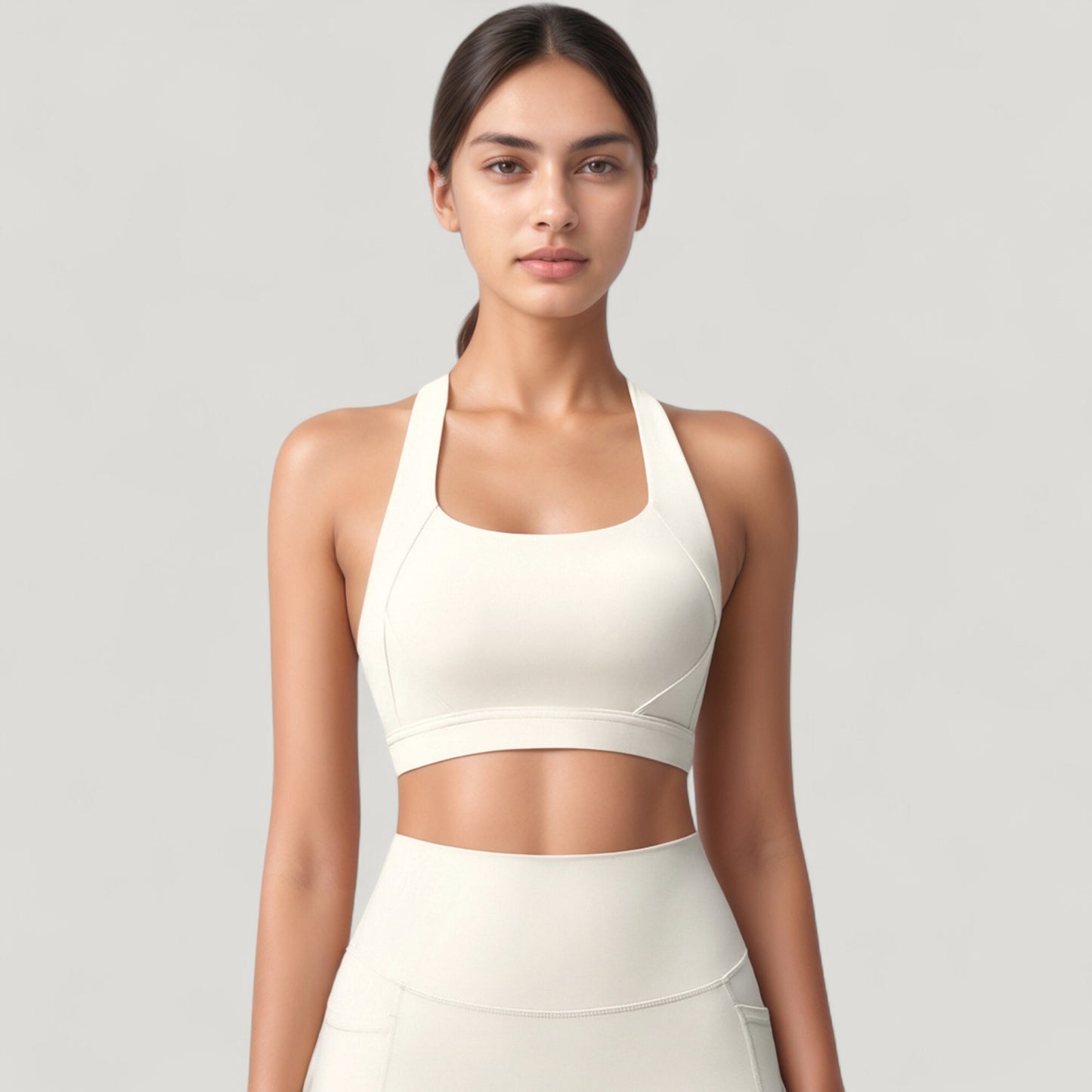 Scoop Neck Seamless Athletic Crop Top with Wide Shoulder Straps