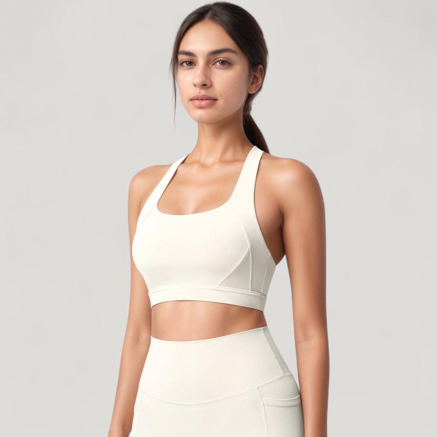 Scoop Neck Seamless Athletic Crop Top with Wide Shoulder Straps