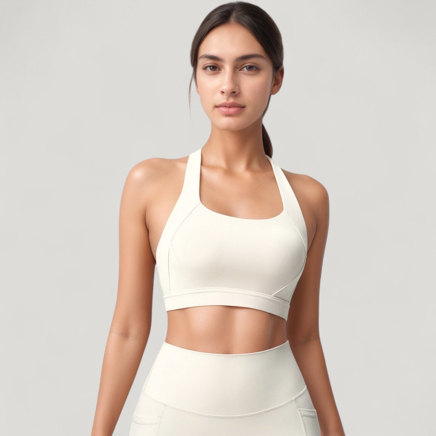 Scoop Neck Seamless Athletic Crop Top with Wide Shoulder Straps