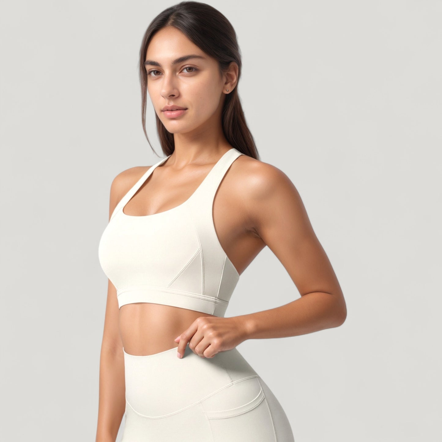 Scoop Neck Seamless Athletic Crop Top with Wide Shoulder Straps