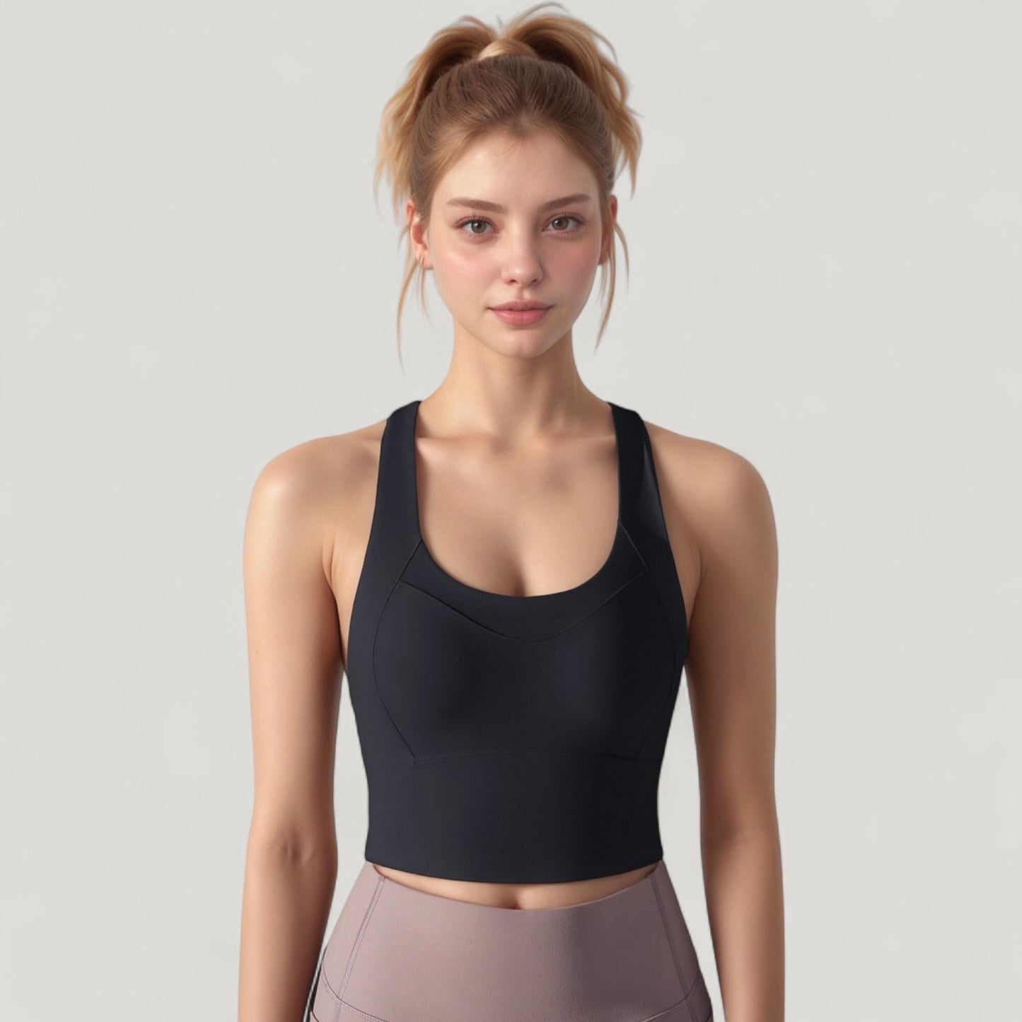 Athletic Crop Tank Top with Cross Back Straps and Scoop Neckline