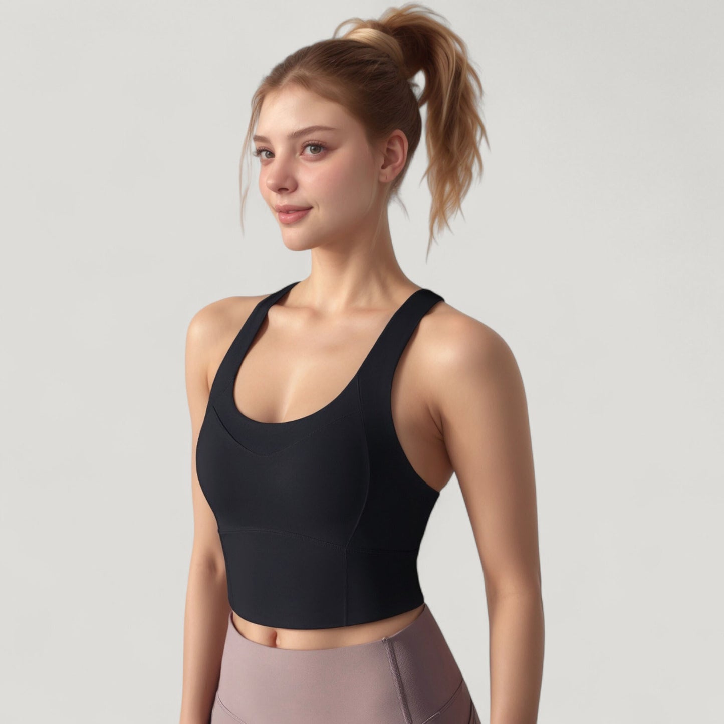 Athletic Crop Tank Top with Cross Back Straps and Scoop Neckline