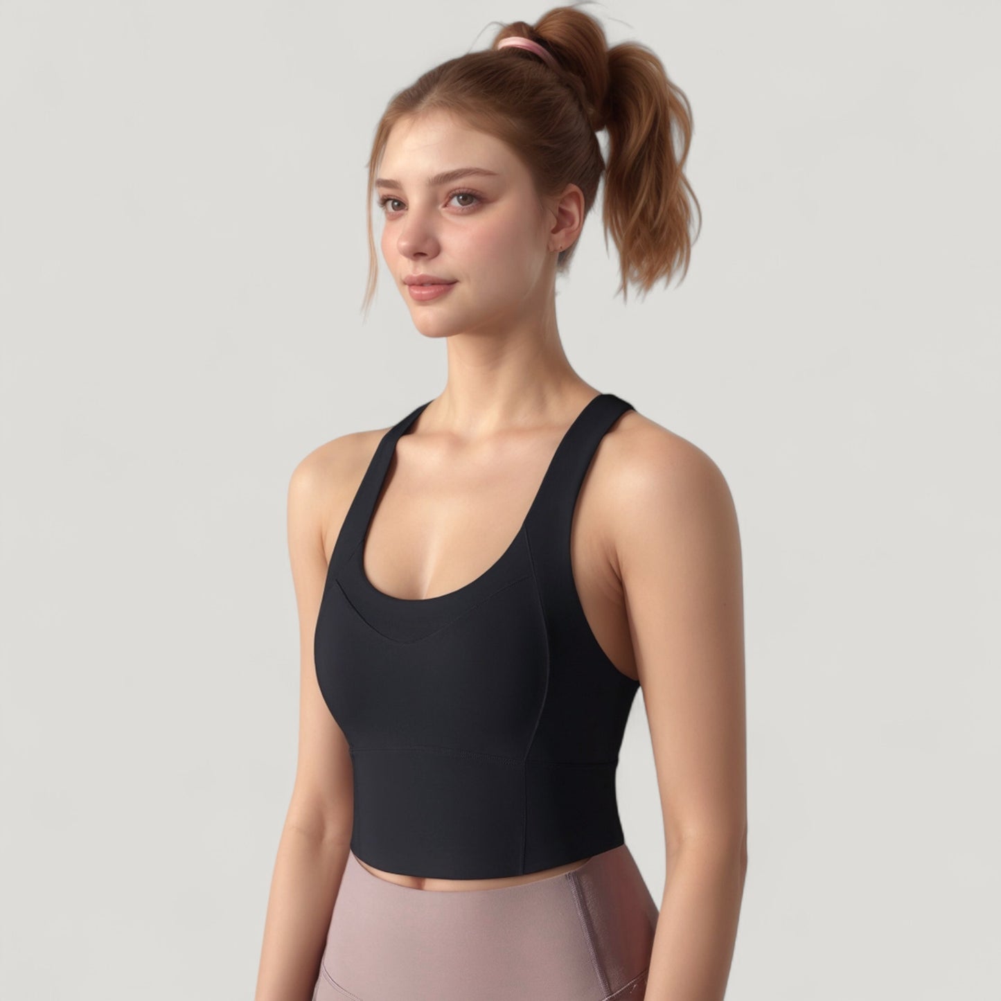 Athletic Crop Tank Top with Cross Back Straps and Scoop Neckline