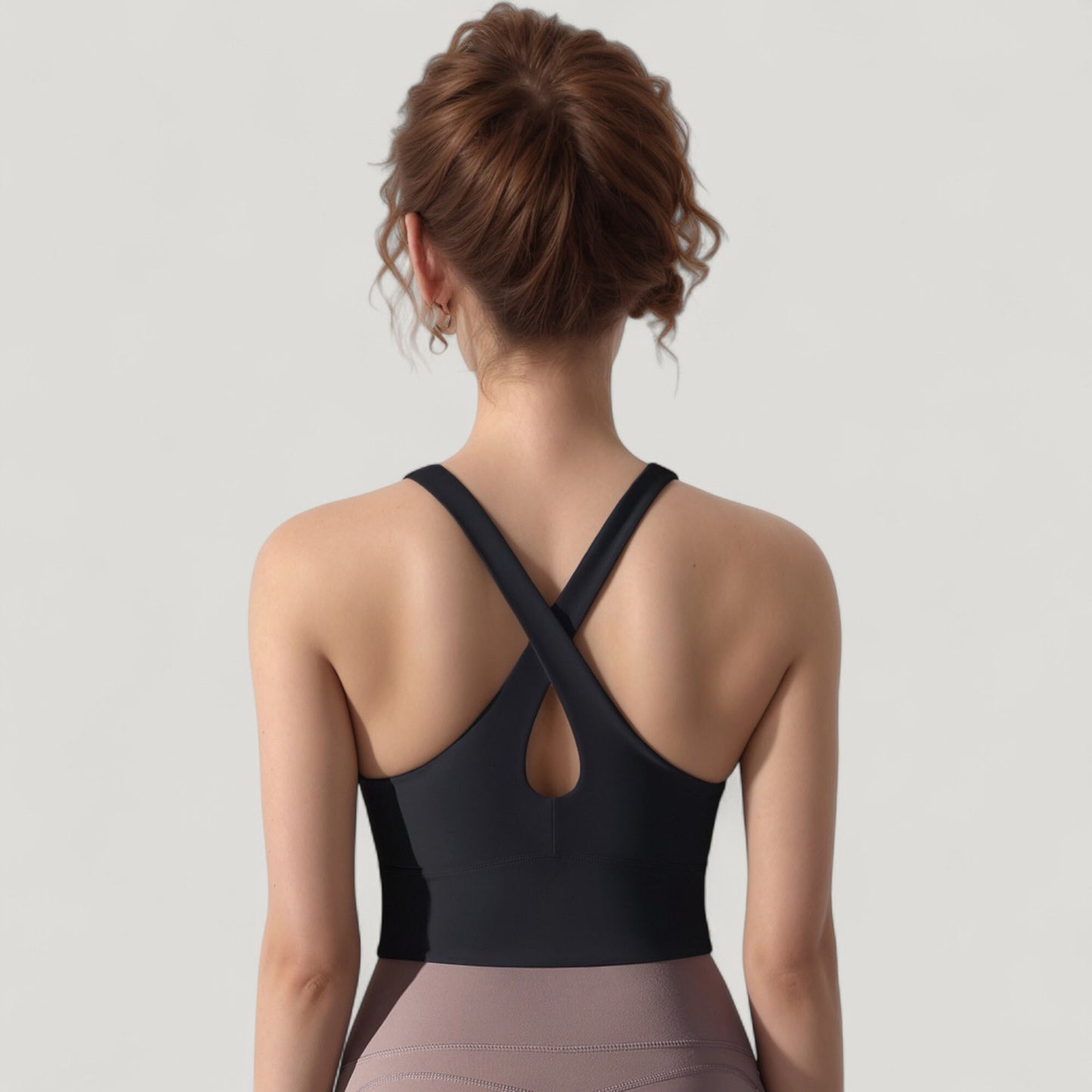 Athletic Crop Tank Top with Cross Back Straps and Scoop Neckline