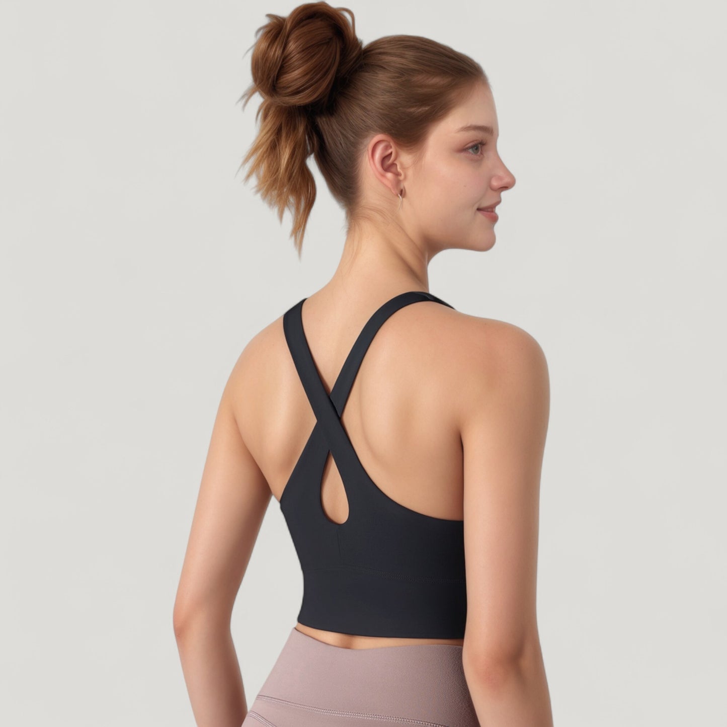 Athletic Crop Tank Top with Cross Back Straps and Scoop Neckline