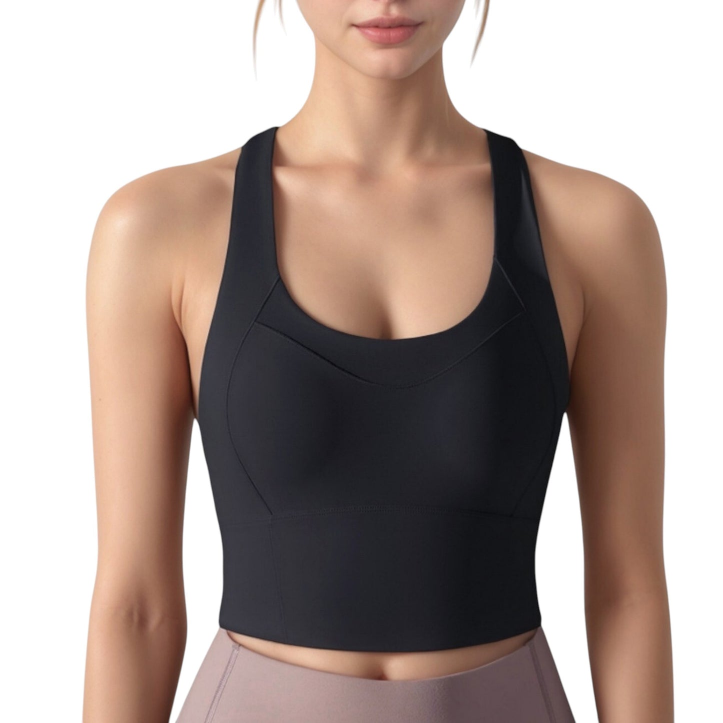 Athletic Crop Tank Top with Cross Back Straps and Scoop Neckline