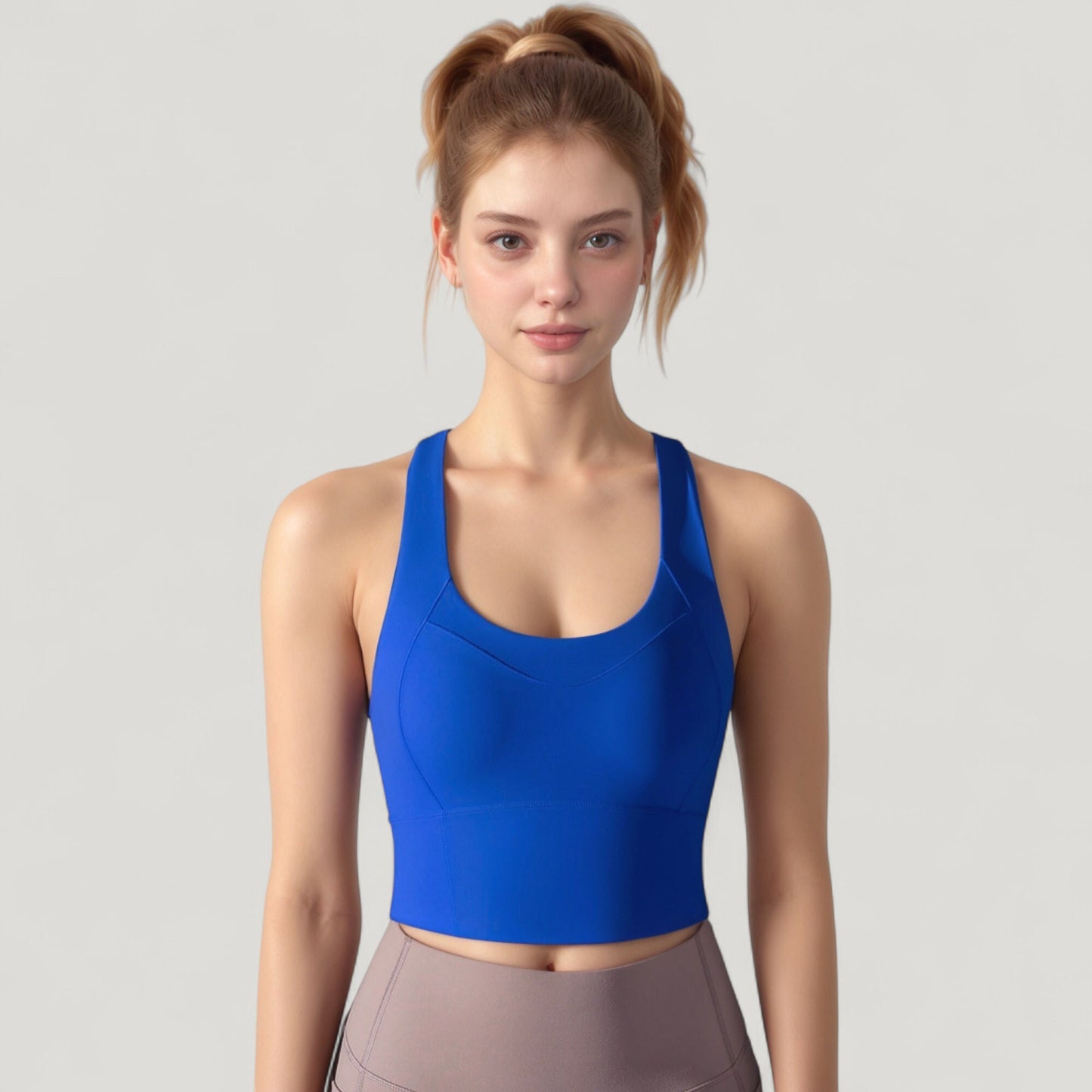 Athletic Crop Tank Top with Cross Back Straps and Scoop Neckline