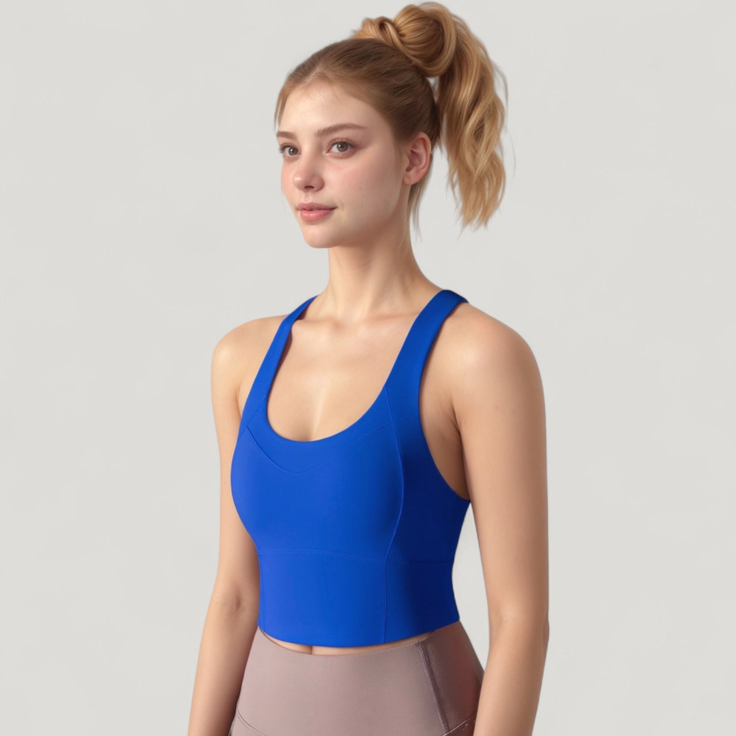Athletic Crop Tank Top with Cross Back Straps and Scoop Neckline