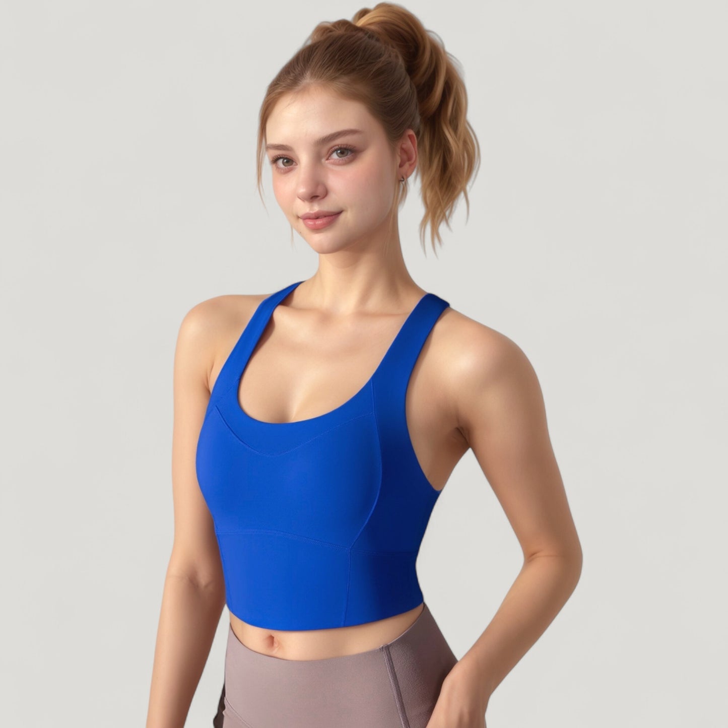 Athletic Crop Tank Top with Cross Back Straps and Scoop Neckline
