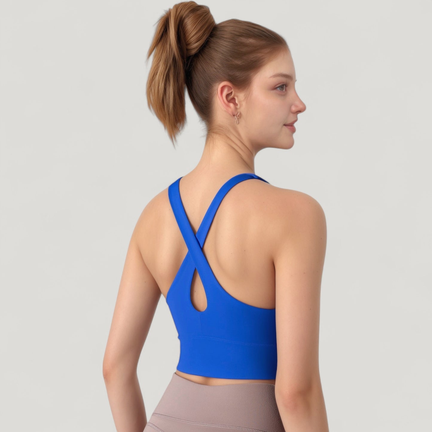 Athletic Crop Tank Top with Cross Back Straps and Scoop Neckline