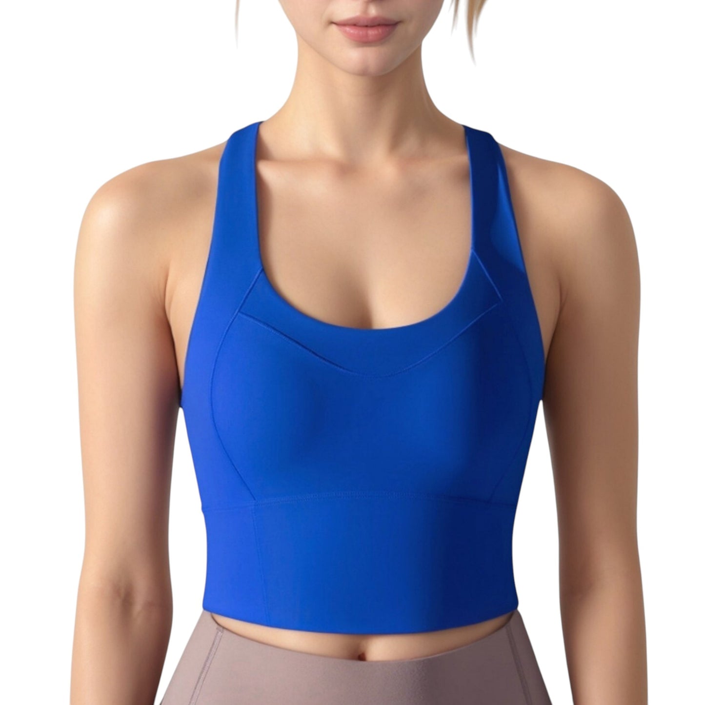 Athletic Crop Tank Top with Cross Back Straps and Scoop Neckline