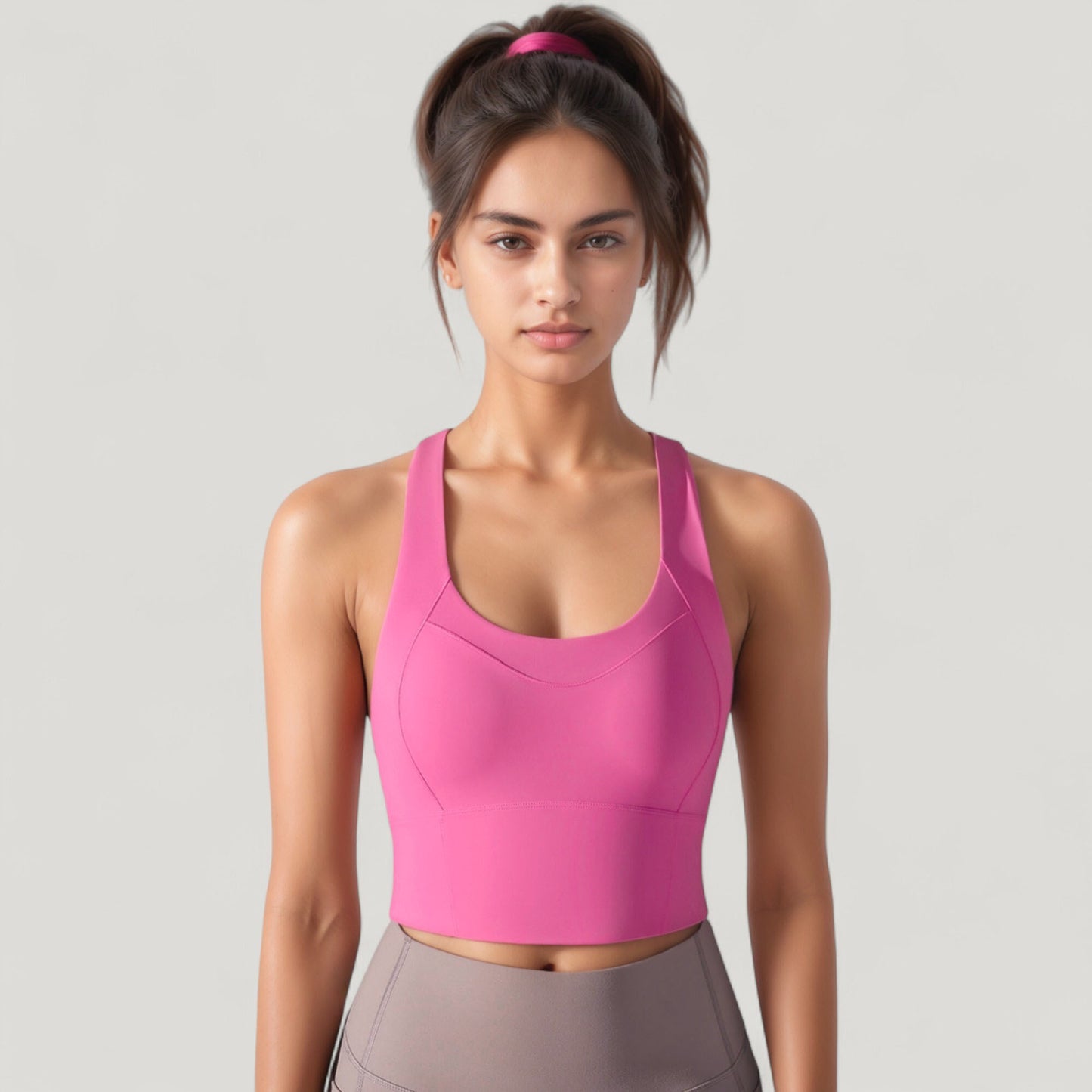 Athletic Crop Tank Top with Cross Back Straps and Scoop Neckline