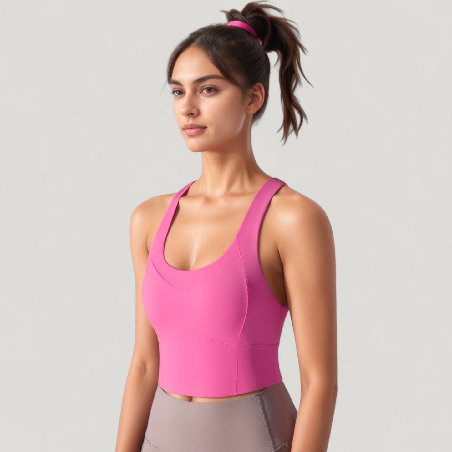 Athletic Crop Tank Top with Cross Back Straps and Scoop Neckline