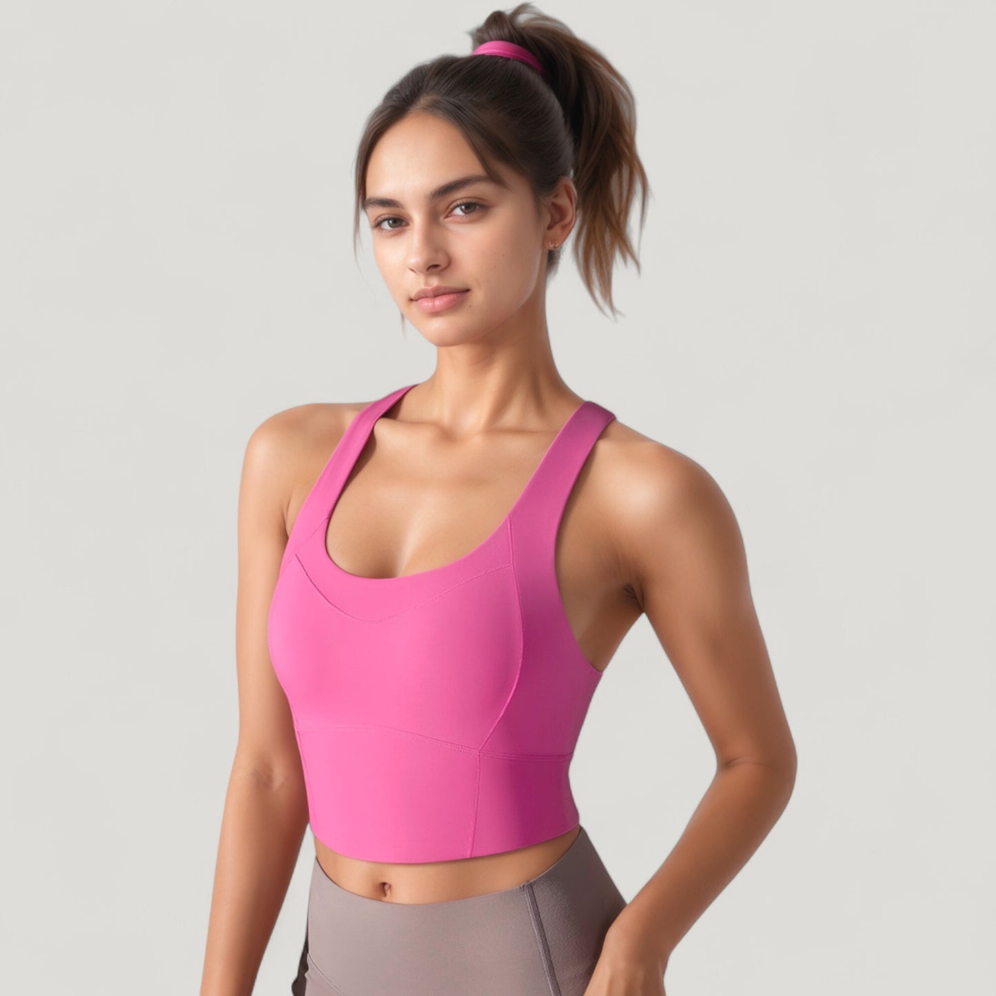 Athletic Crop Tank Top with Cross Back Straps and Scoop Neckline
