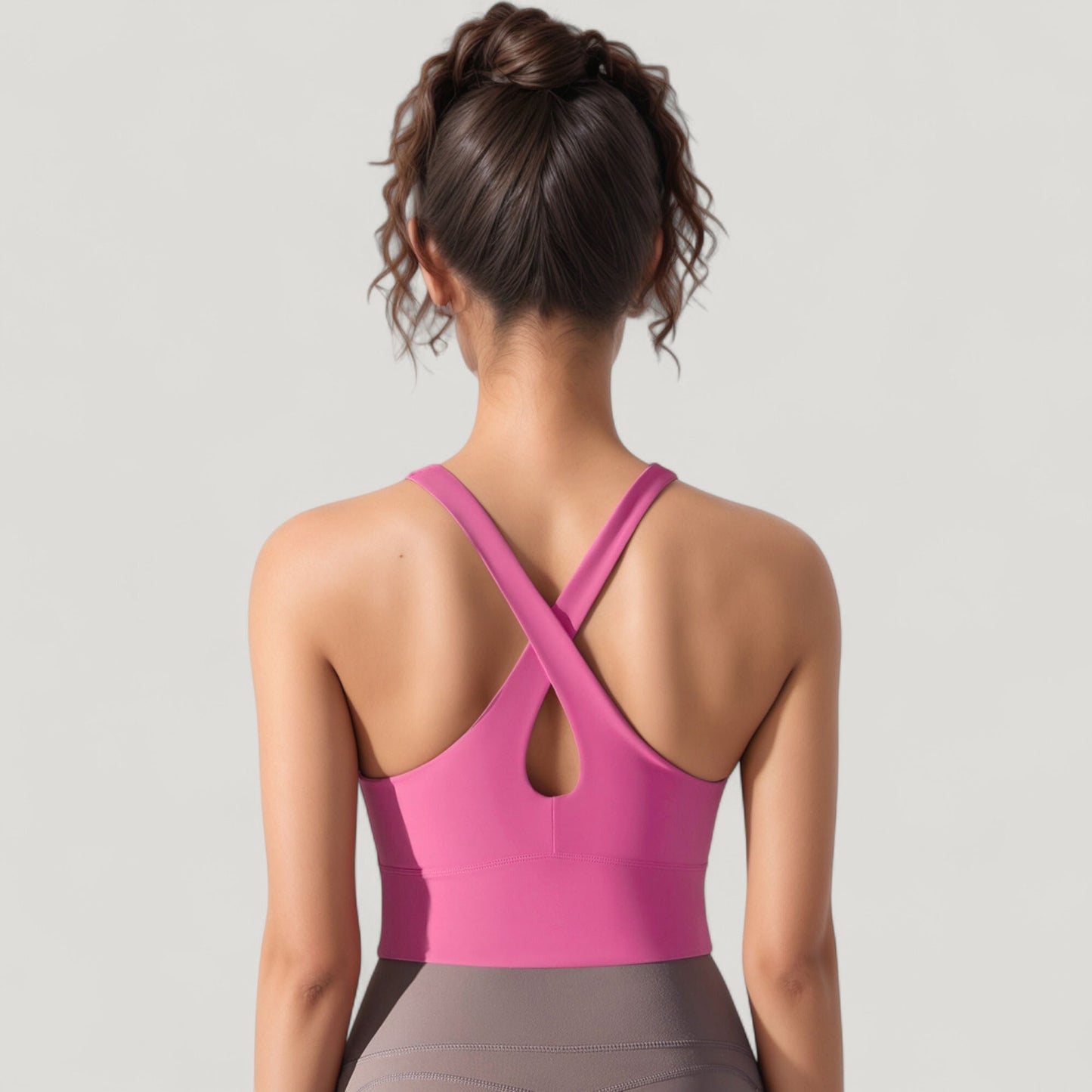 Athletic Crop Tank Top with Cross Back Straps and Scoop Neckline