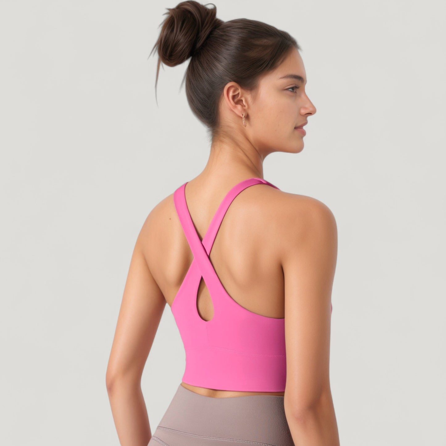Athletic Crop Tank Top with Cross Back Straps and Scoop Neckline