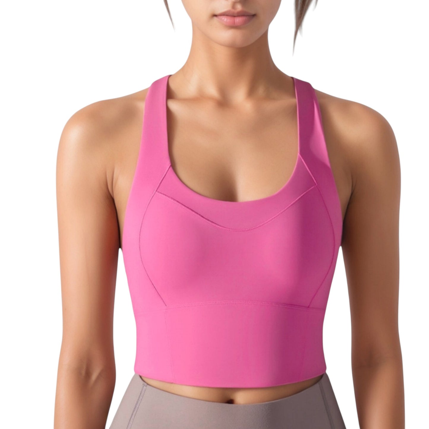 Athletic Crop Tank Top with Cross Back Straps and Scoop Neckline