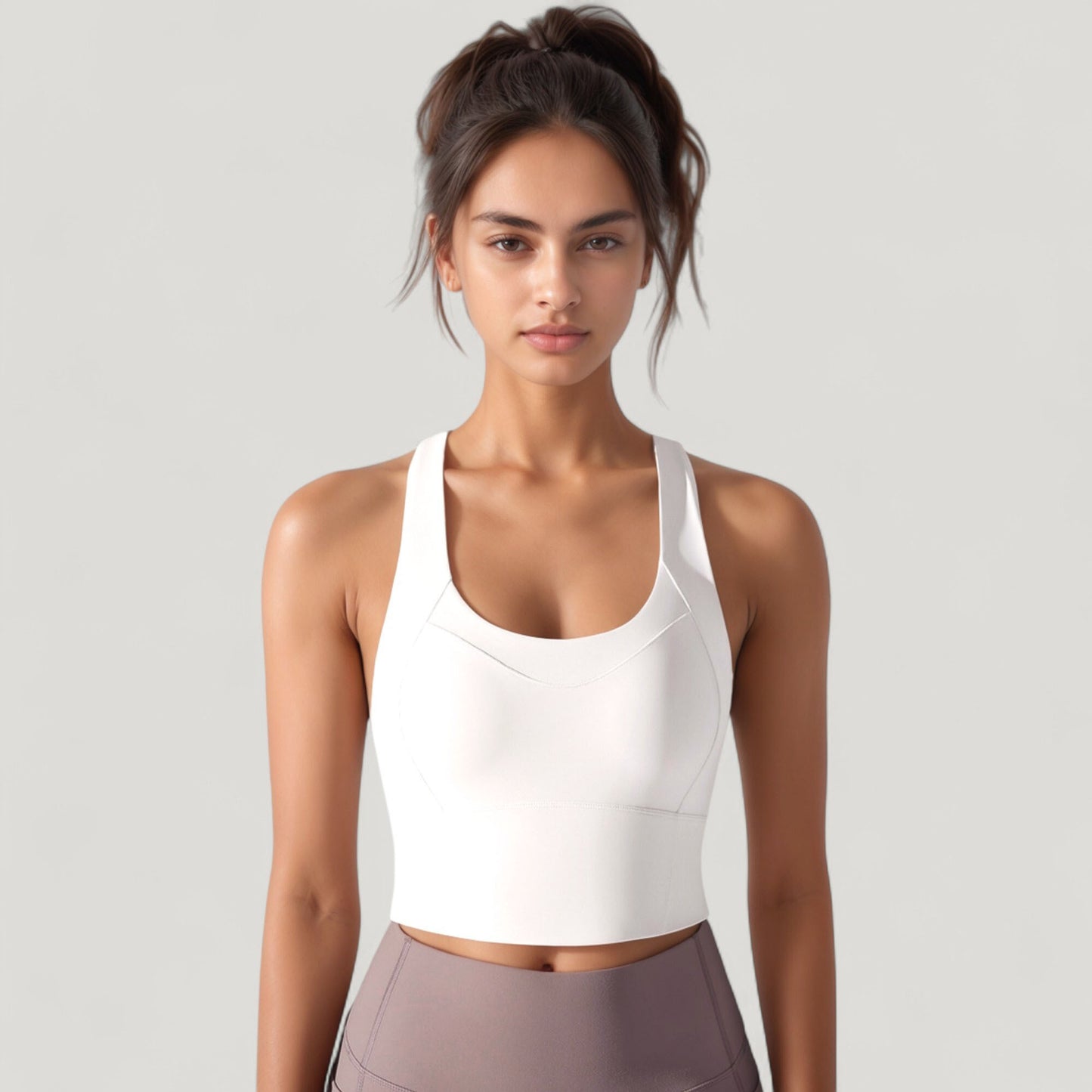 Athletic Crop Tank Top with Cross Back Straps and Scoop Neckline
