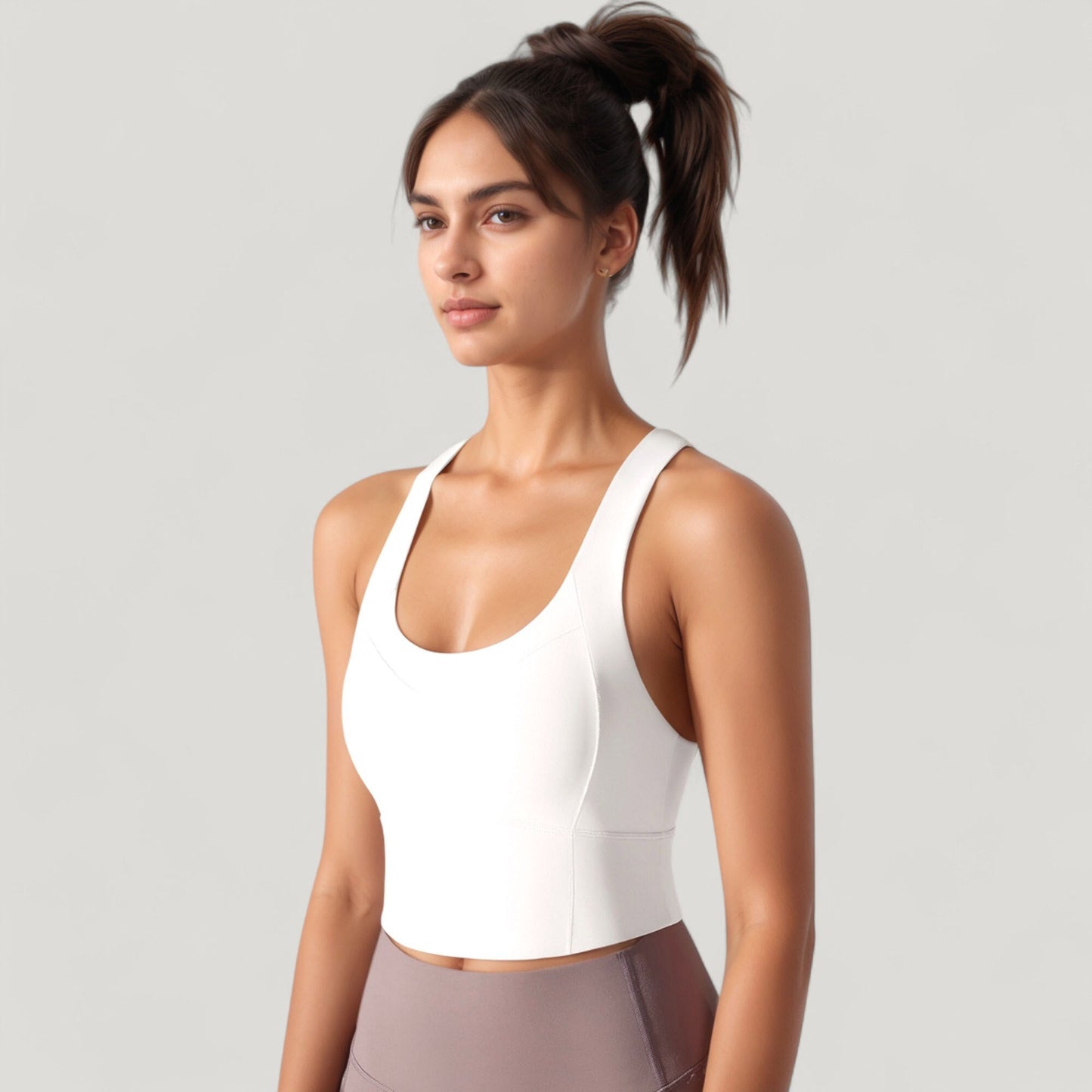 Athletic Crop Tank Top with Cross Back Straps and Scoop Neckline