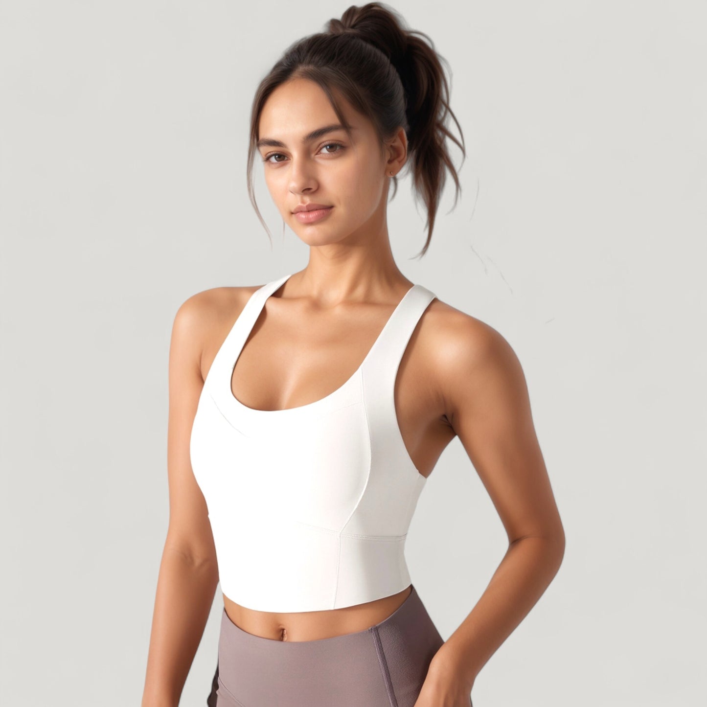 Athletic Crop Tank Top with Cross Back Straps and Scoop Neckline