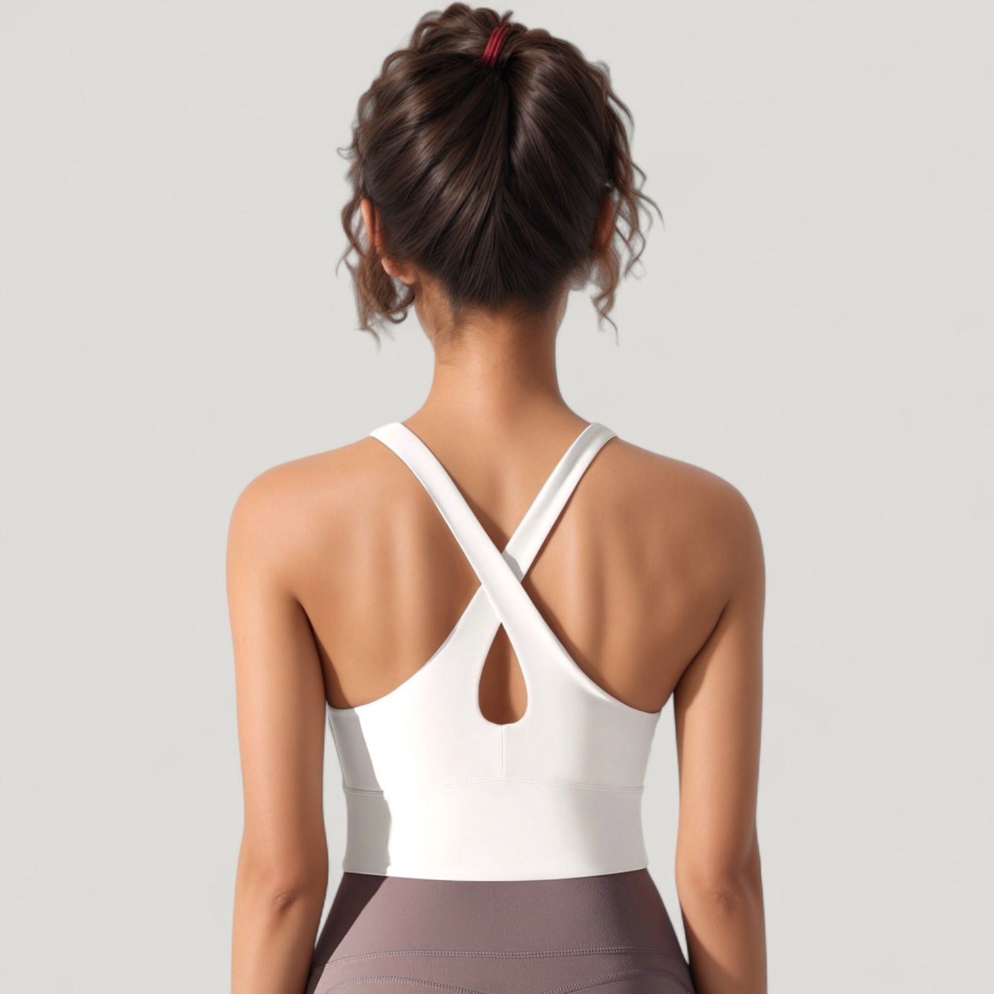 Athletic Crop Tank Top with Cross Back Straps and Scoop Neckline