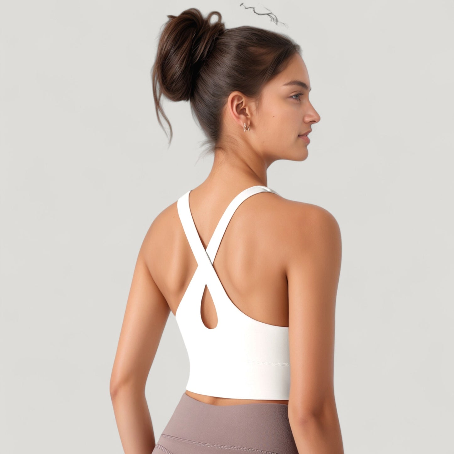 Athletic Crop Tank Top with Cross Back Straps and Scoop Neckline