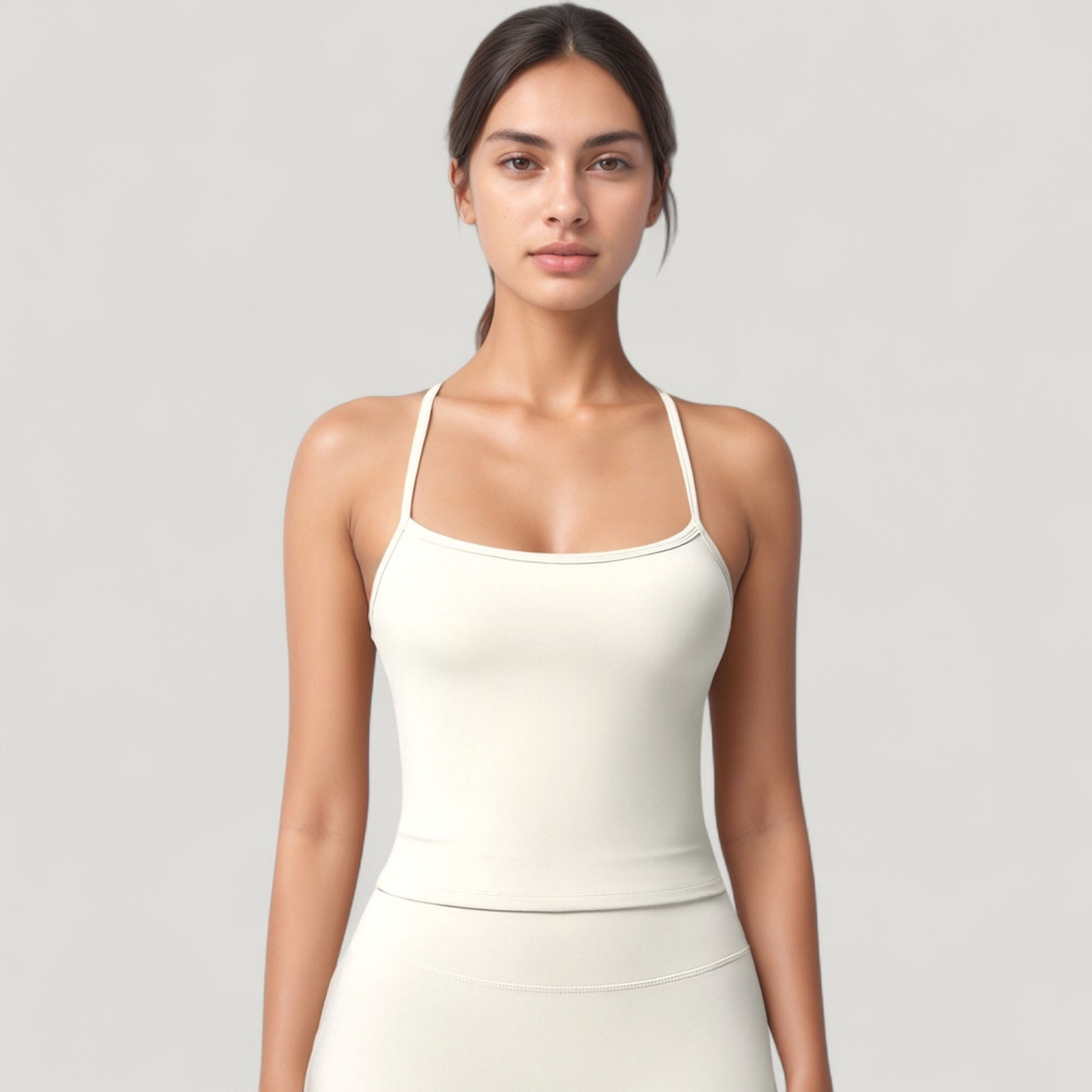 Strappy Back Slim Fit Athletic Tank Top with Built-In Shelf Bra