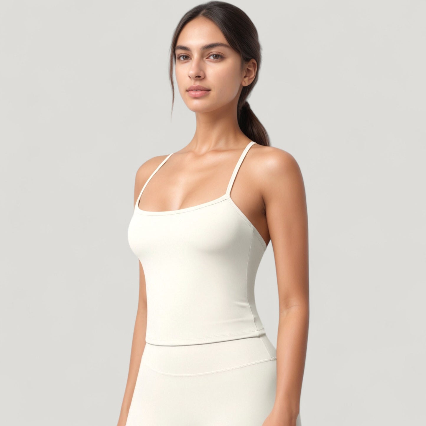 Strappy Back Slim Fit Athletic Tank Top with Built-In Shelf Bra