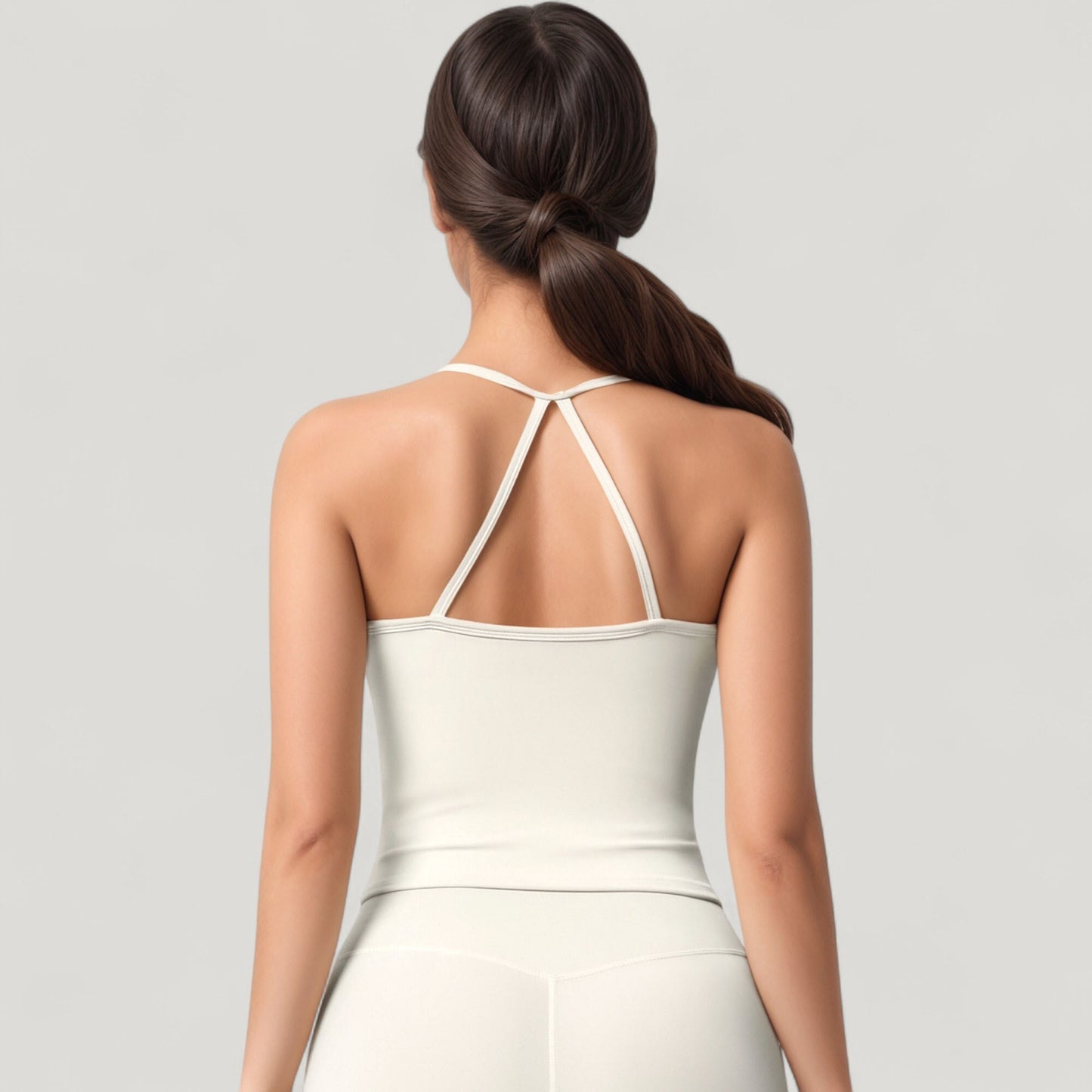 Strappy Back Slim Fit Athletic Tank Top with Built-In Shelf Bra