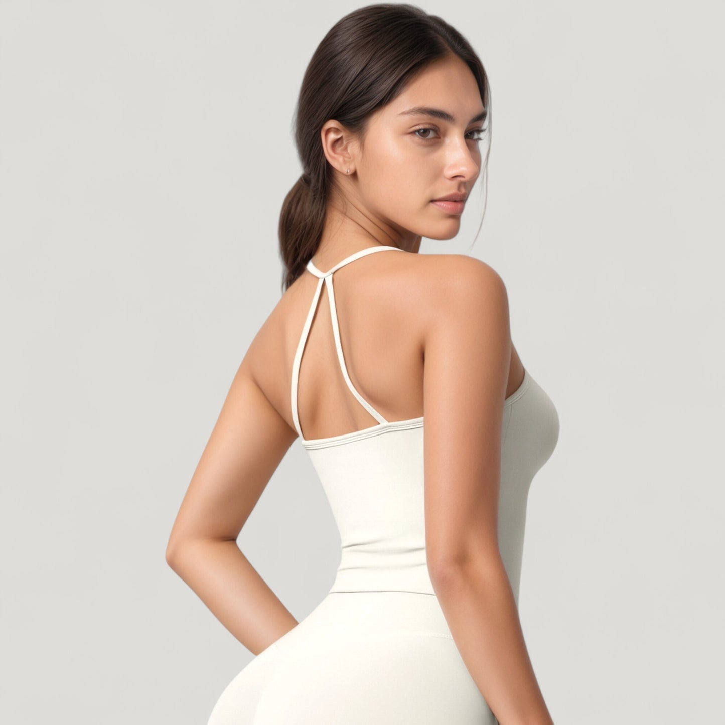 Strappy Back Slim Fit Athletic Tank Top with Built-In Shelf Bra