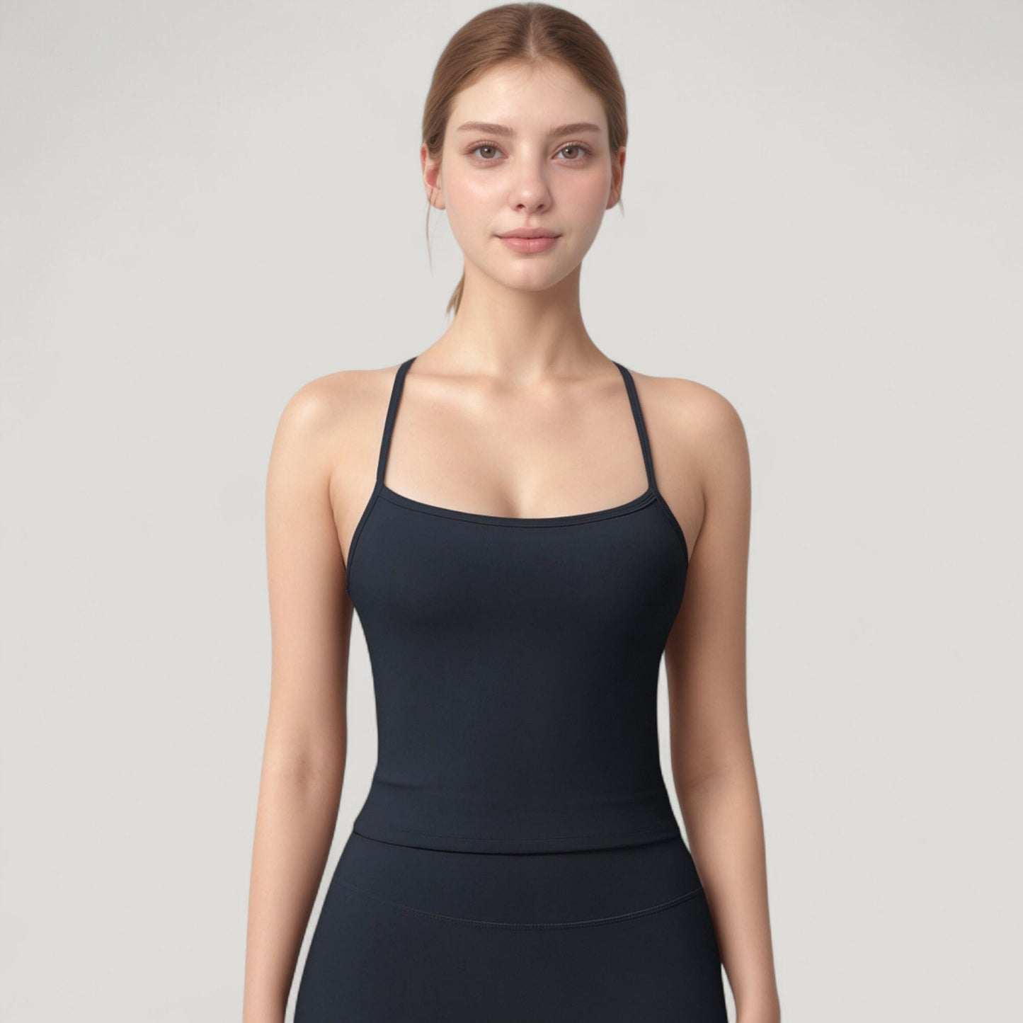 Strappy Back Slim Fit Athletic Tank Top with Built-In Shelf Bra