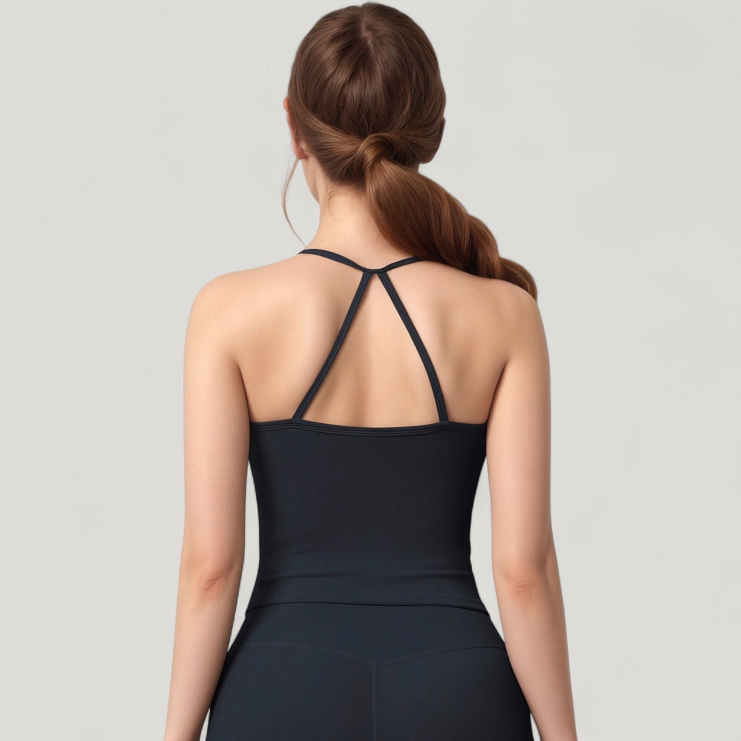 Strappy Back Slim Fit Athletic Tank Top with Built-In Shelf Bra