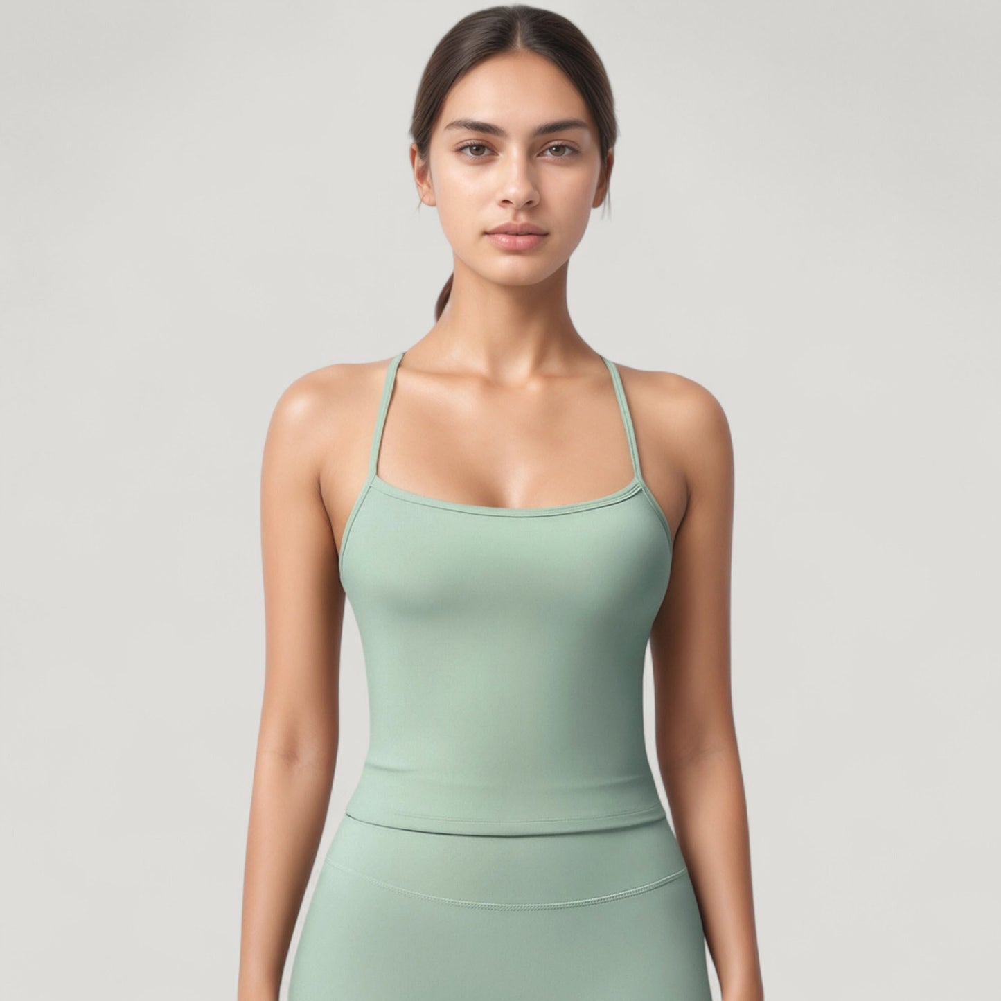 Strappy Back Slim Fit Athletic Tank Top with Built-In Shelf Bra