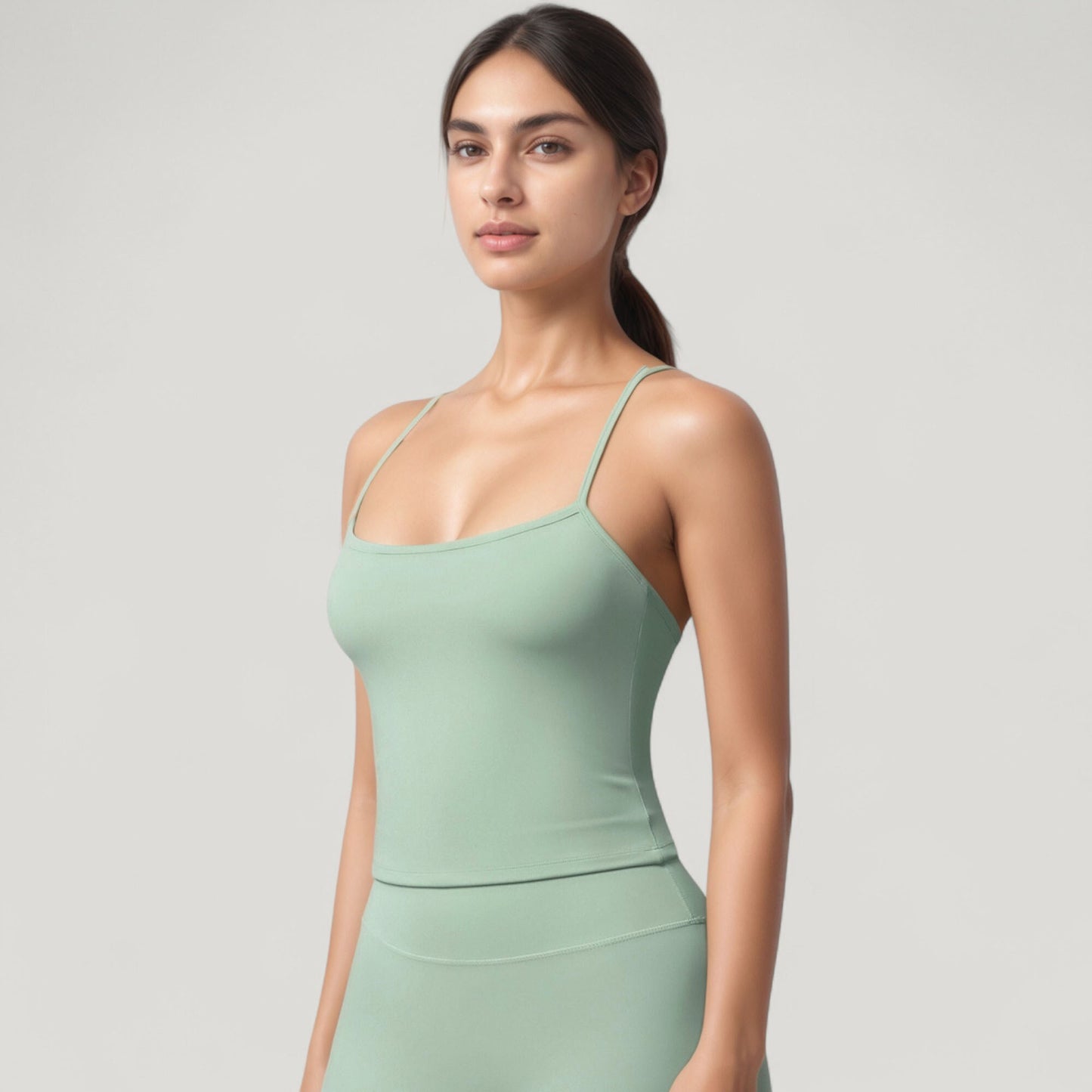 Strappy Back Slim Fit Athletic Tank Top with Built-In Shelf Bra