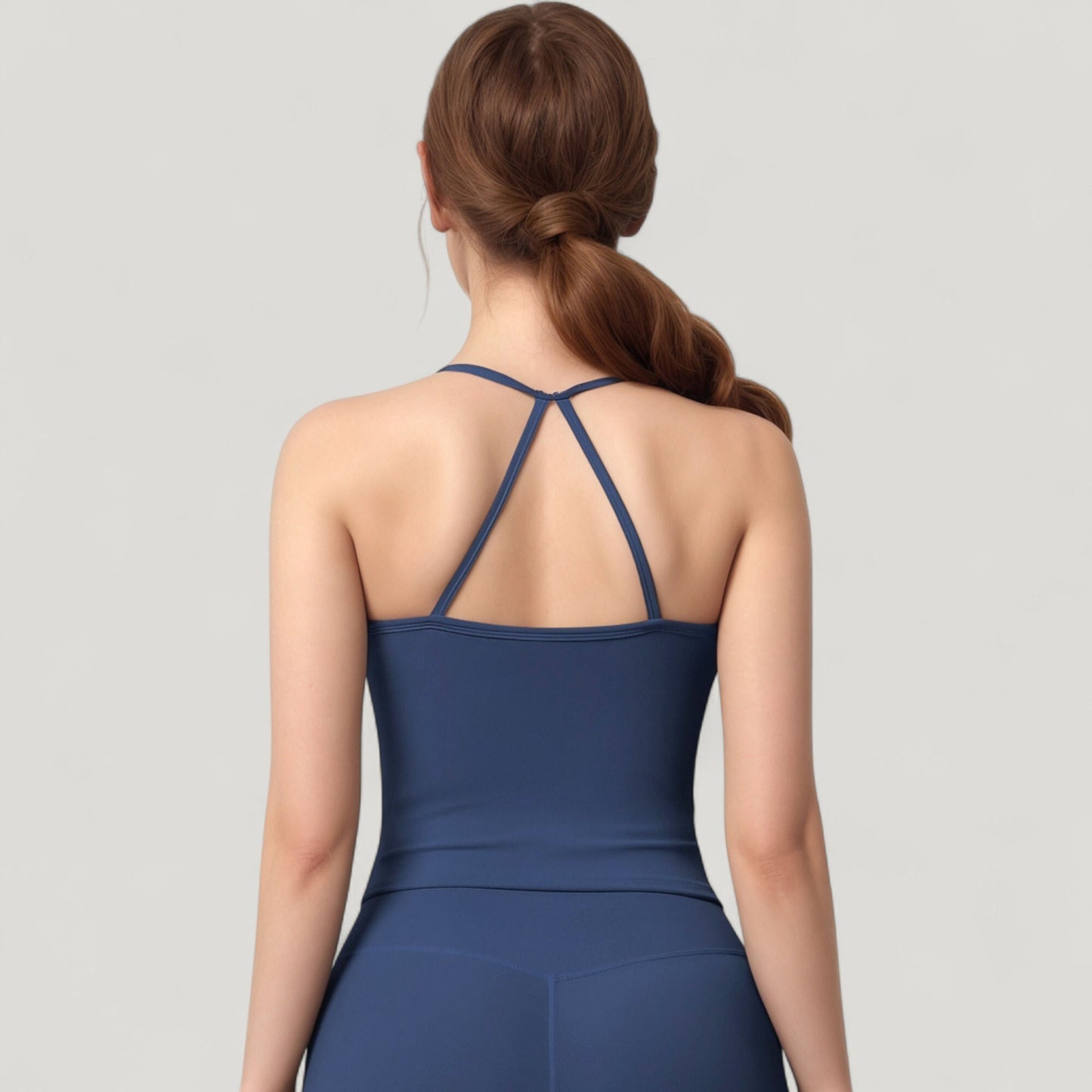 Strappy Back Slim Fit Athletic Tank Top with Built-In Shelf Bra