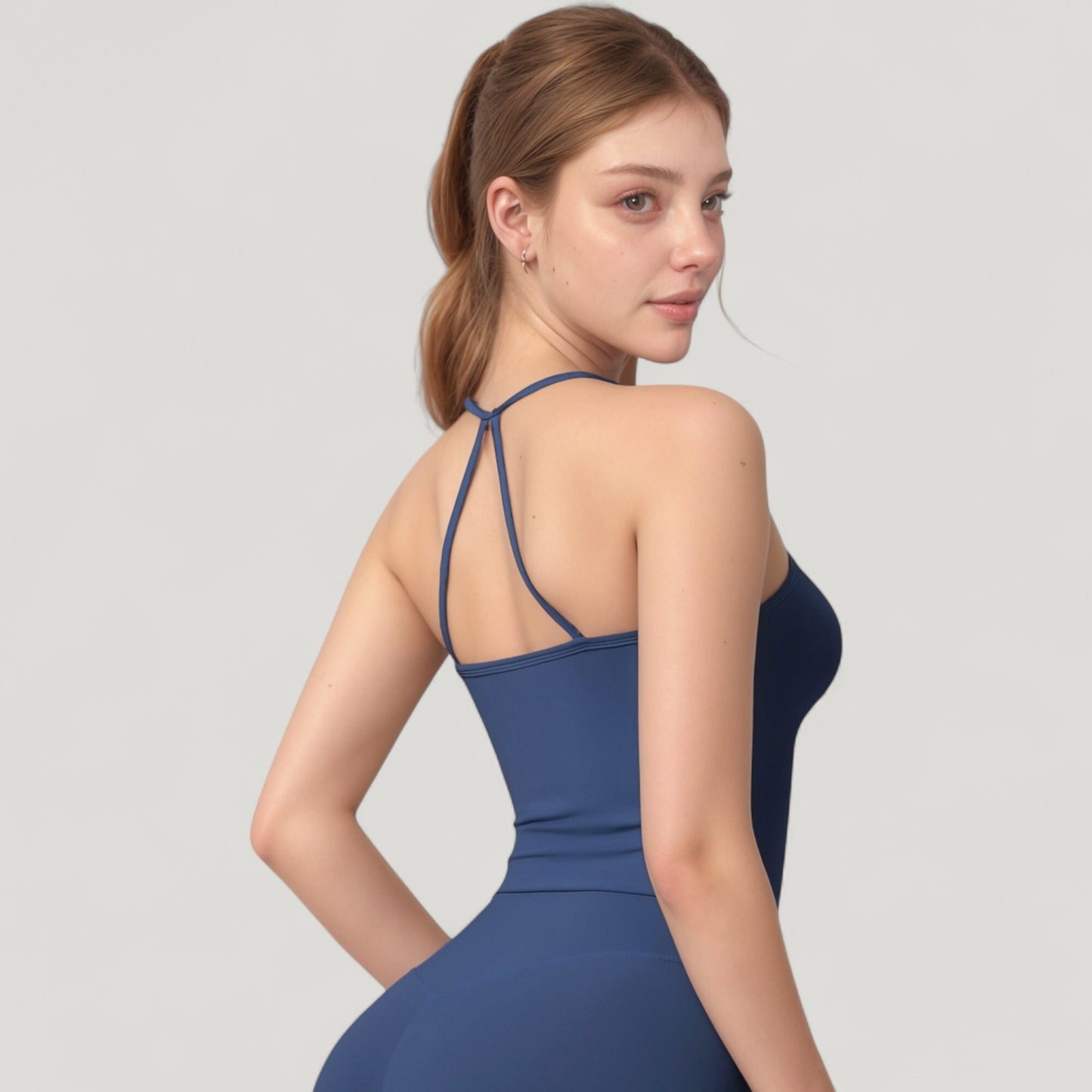 Strappy Back Slim Fit Athletic Tank Top with Built-In Shelf Bra