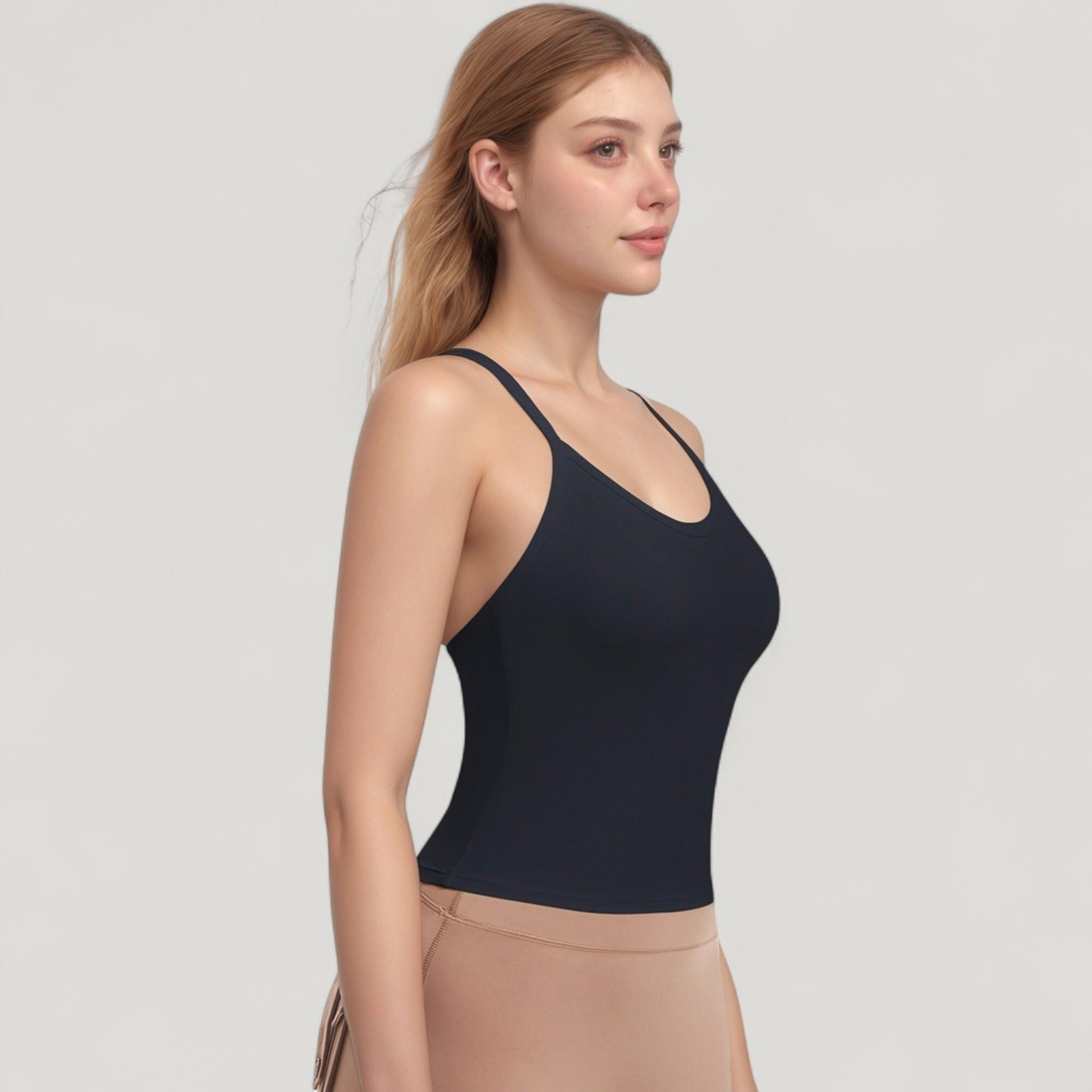 Strappy Crisscross Back Athletic Tank Top with Built-In Shelf Bra
