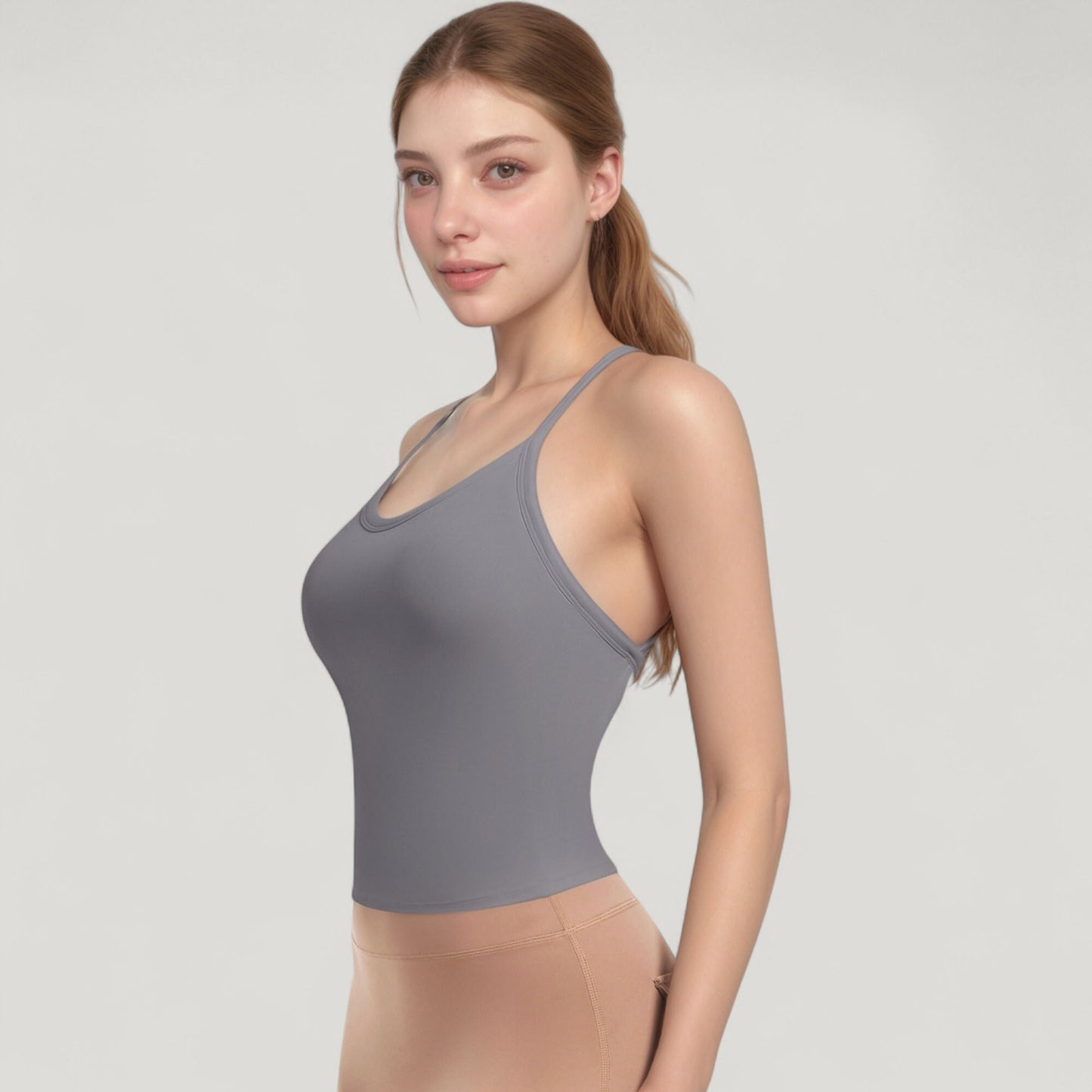 Strappy Crisscross Back Athletic Tank Top with Built-In Shelf Bra