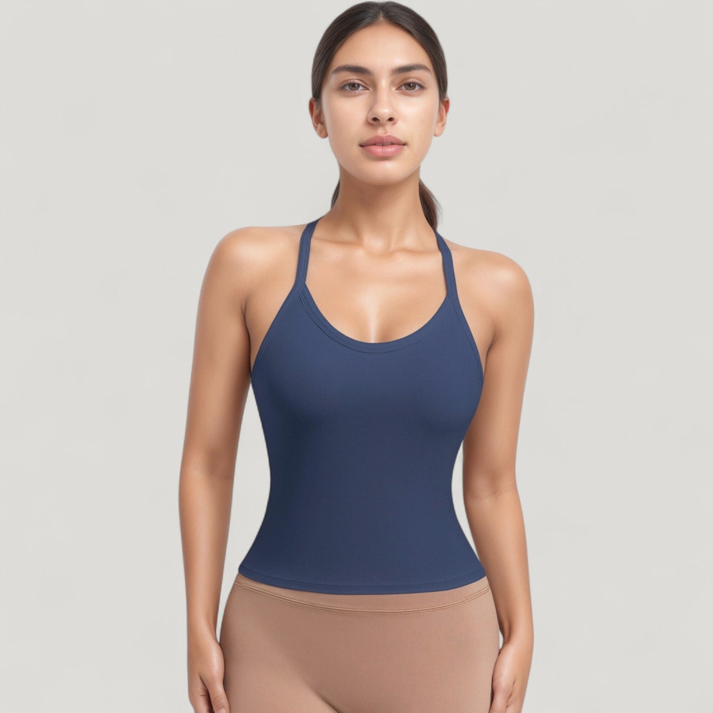 Strappy Crisscross Back Athletic Tank Top with Built-In Shelf Bra