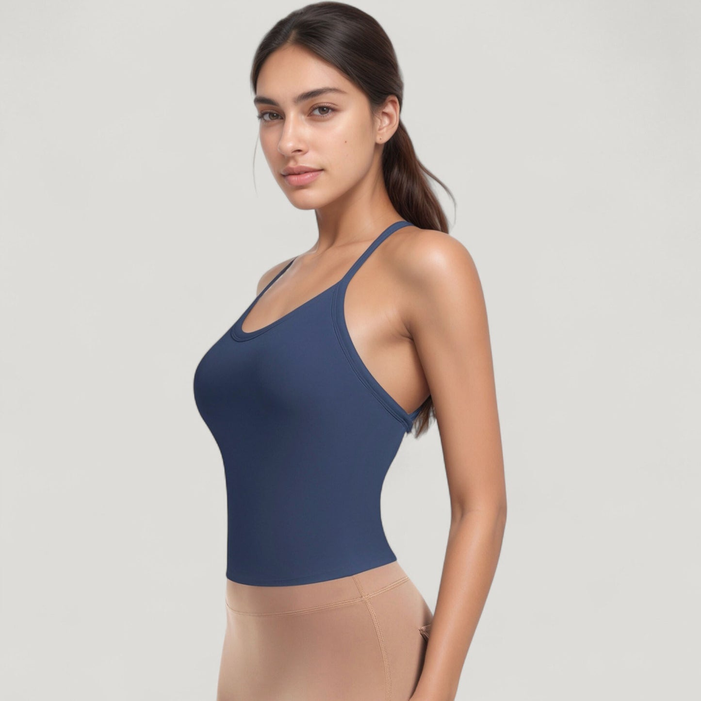 Strappy Crisscross Back Athletic Tank Top with Built-In Shelf Bra