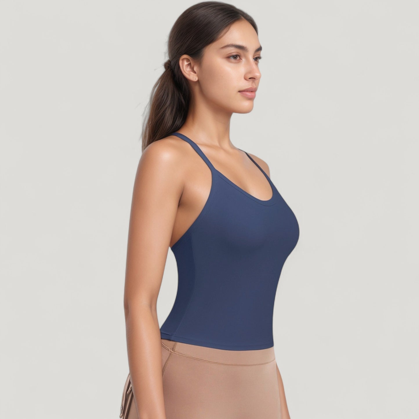 Strappy Crisscross Back Athletic Tank Top with Built-In Shelf Bra