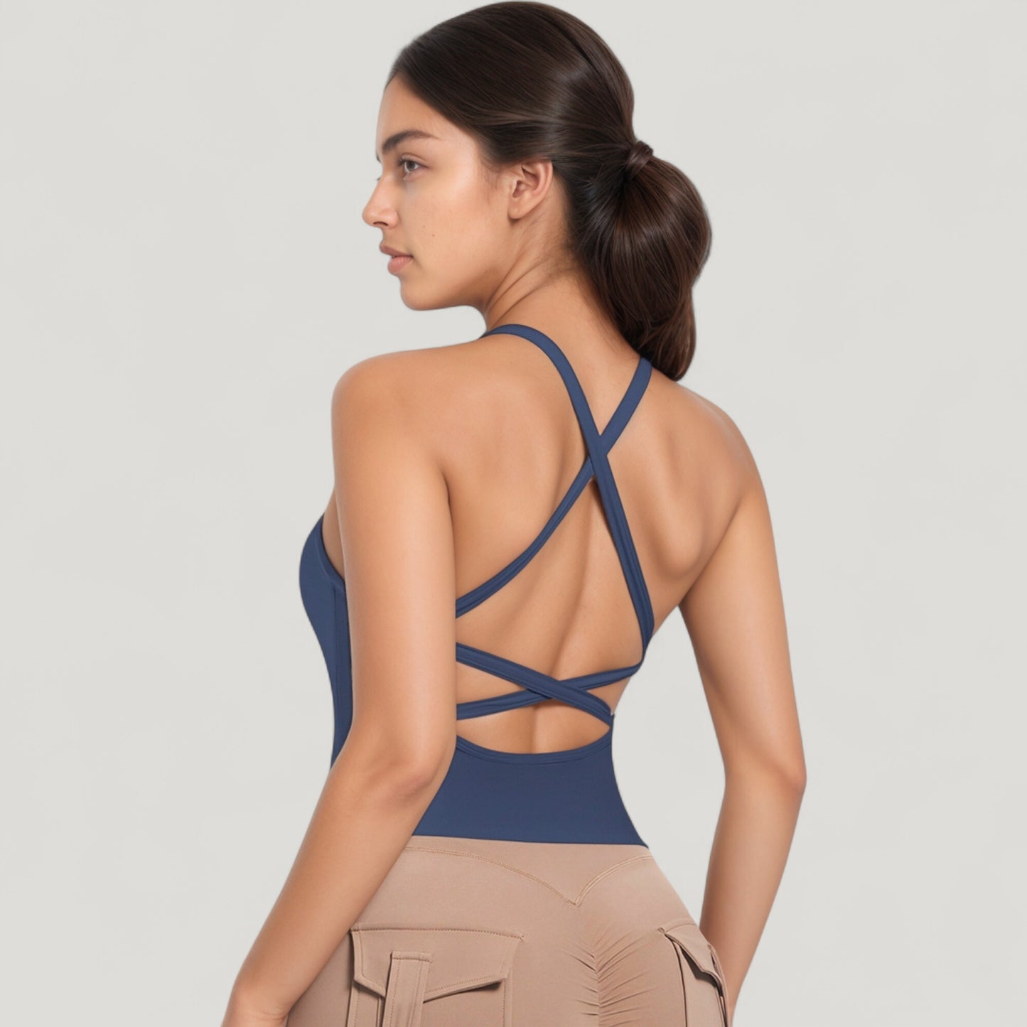 Strappy Crisscross Back Athletic Tank Top with Built-In Shelf Bra