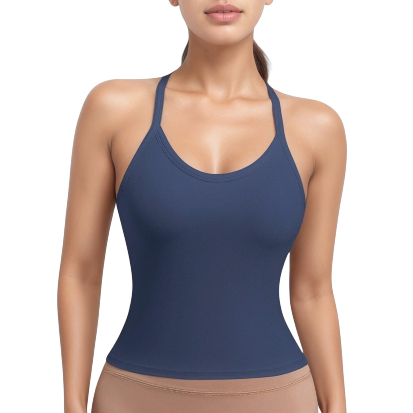 Strappy Crisscross Back Athletic Tank Top with Built-In Shelf Bra
