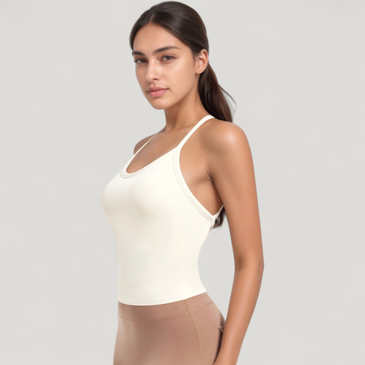 Strappy Crisscross Back Athletic Tank Top with Built-In Shelf Bra